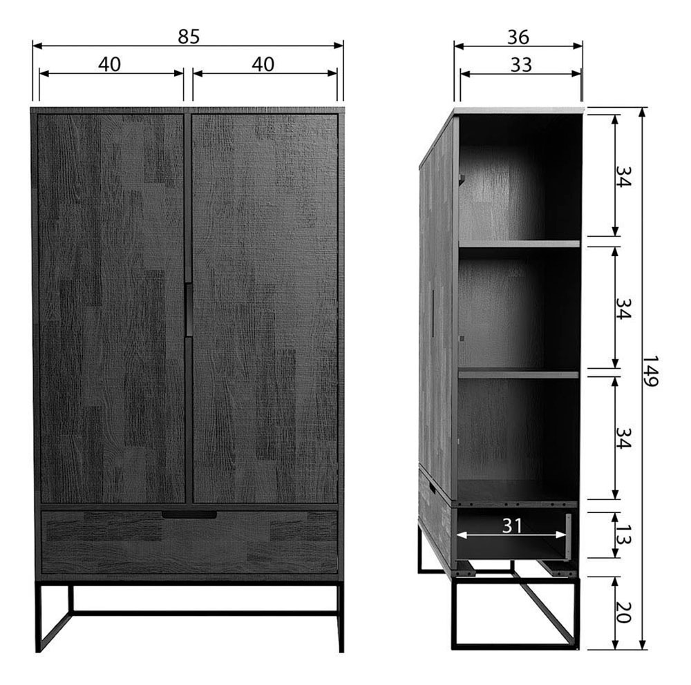 WOOOD Mehrzweckschrank »Silas«, zwei Türen, mit Schublade, H 149 cm x B 85 cm