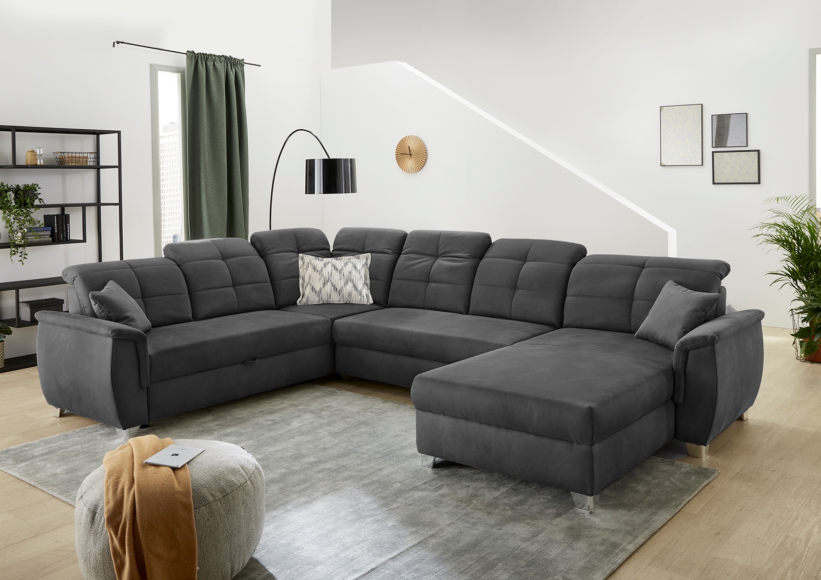 Jockenhöfer Gruppe Wohnlandschaft "Livorno U-Form, B: 354 cm" mit Schlaffunktion, Bettkasten, Kopfteilverstellung & Zierkissen