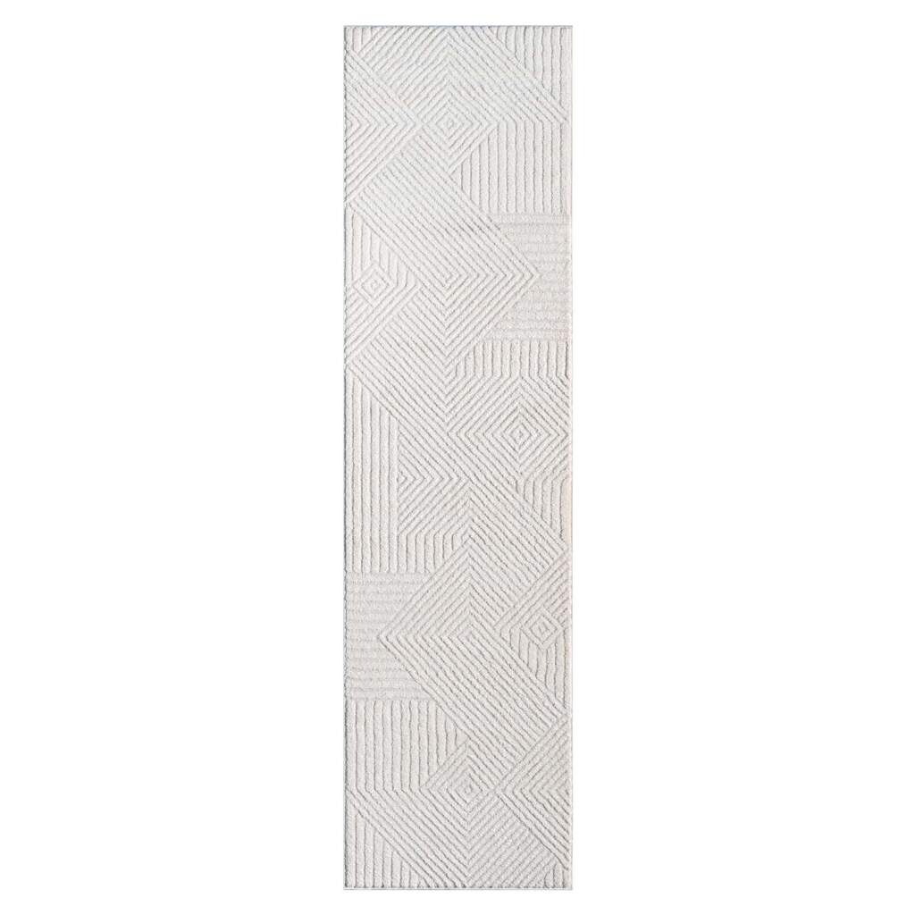 Teppich CARPET CITY "LOUNGE 0632", beige (creme), B:80cm H:15mm L:300cm, Obermaterial: 100% Polyester, Teppiche, Teppich, Kurzflor-Teppich Modern, Hoch-Tief-Struktur, Wohnzimmer, Schlafzimmer 2