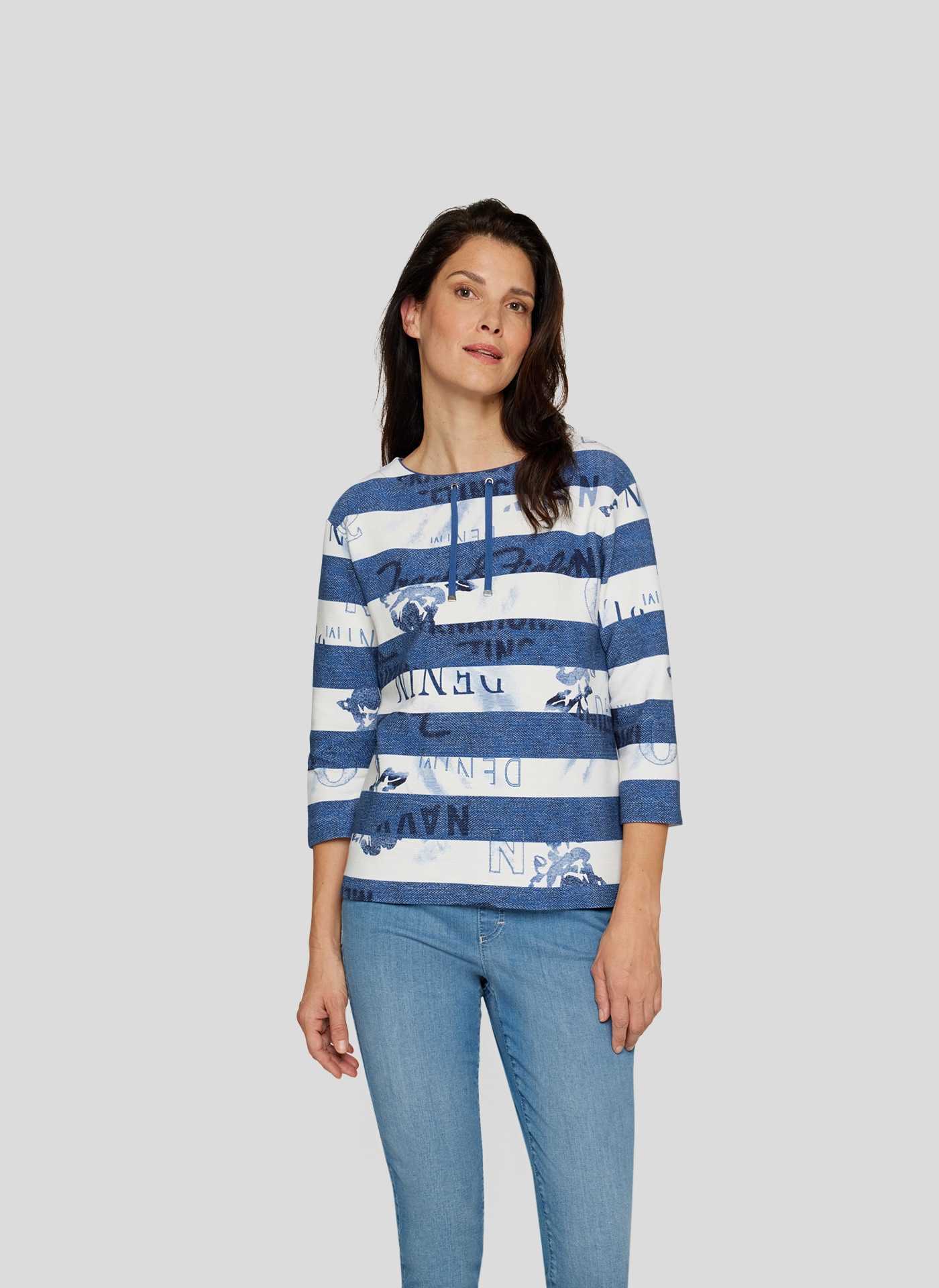 Rabe Print-Shirt "Rabe 3/4-Arm-Shirt mit Streifen- und Denim-Print"