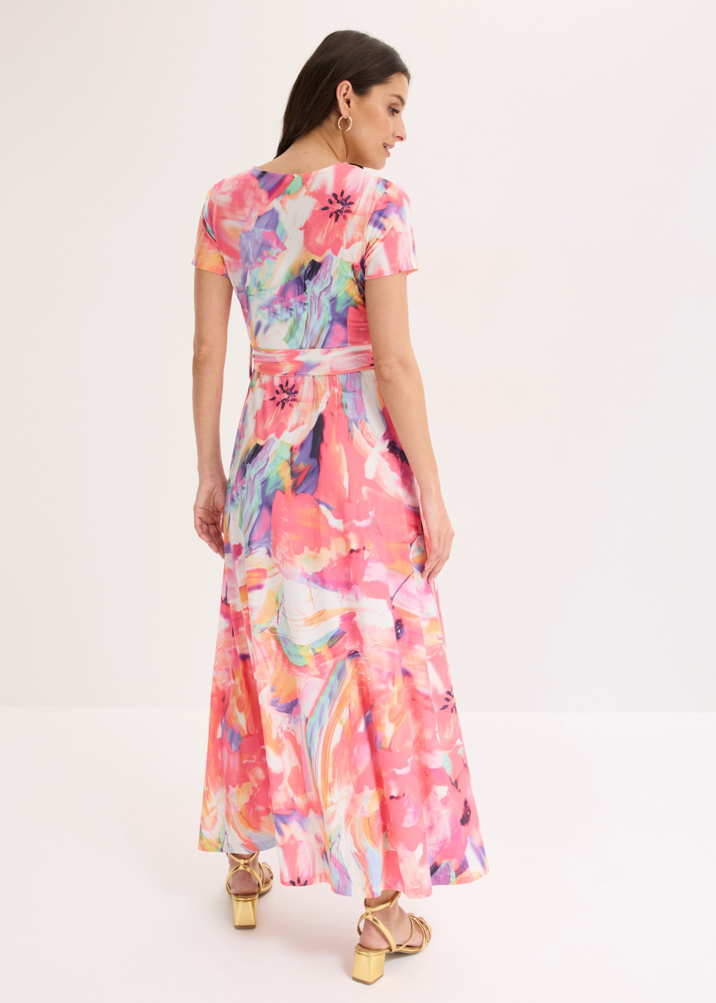 bonprix Maxikleid farbenfrohes Muster, leichtes Material aus Polyester und Elasthan
