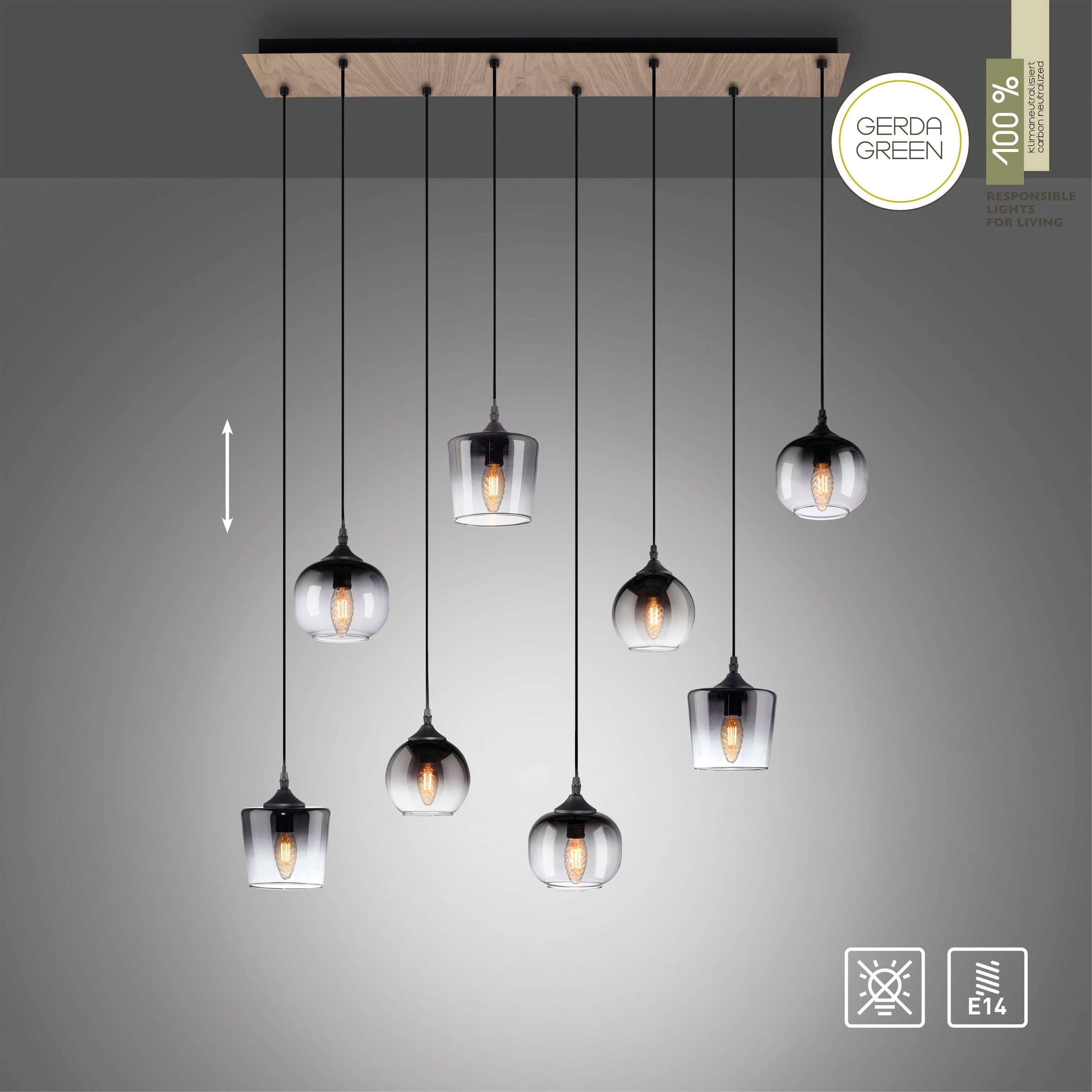 JUST LIGHT Pendelleuchte »GREEN ZEA«, 8 flammig, Leuchtmittel E14 | ohne Leuchtmittel