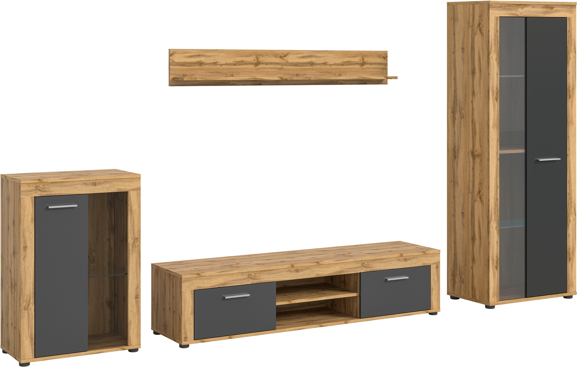 INOSIGN Wohnwand "Aosta, 4-tlg., best. aus: Vitrine, Lowboard, Wandboard & günstig online kaufen