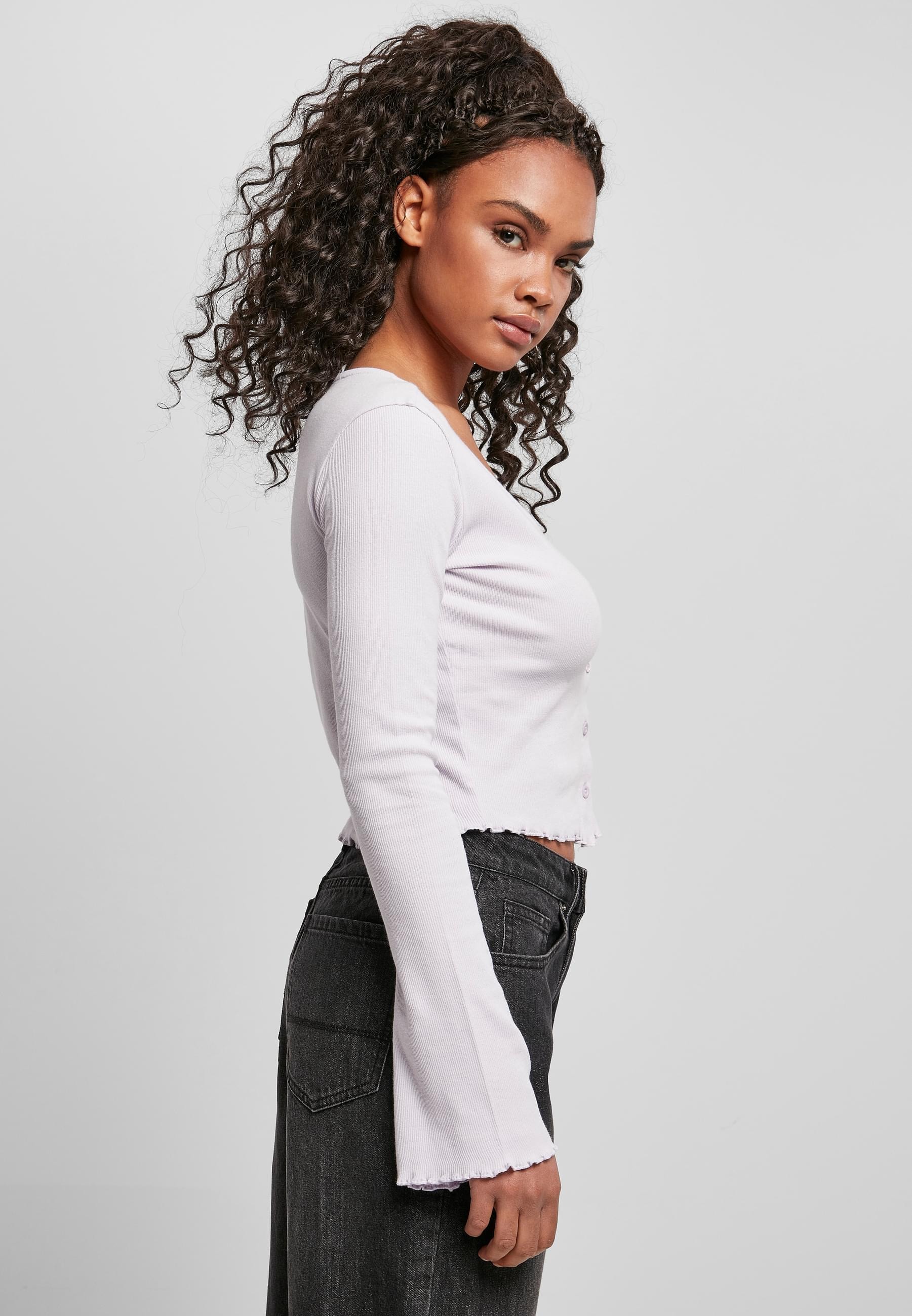 URBAN CLASSICS Langarmshirt »Urban Classics Damen Ladies Cropped Rib Cardigan«, (1 tlg.)