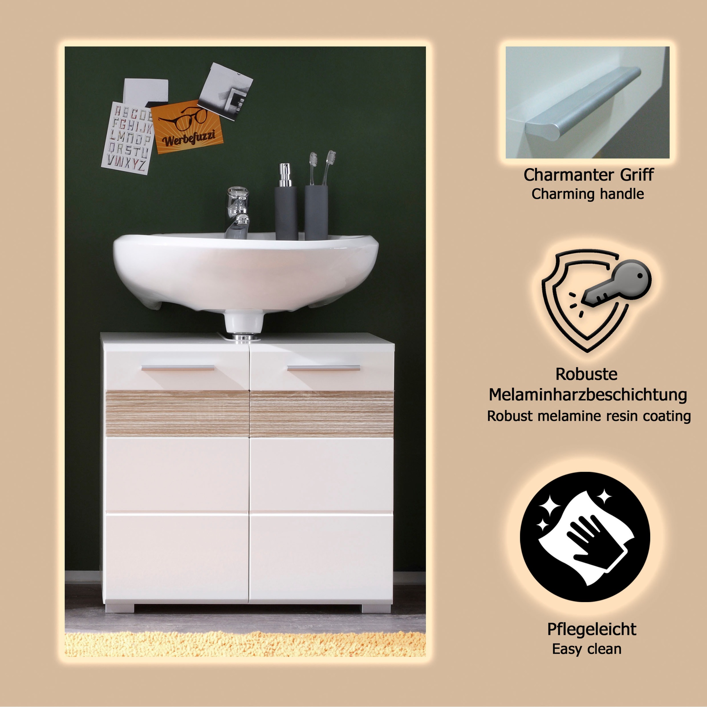 welltime Waschbeckenunterschrank »Marbella« Waschbeckenunterschrank zur Wandmontage - (B/T/H) 60/34/56 cm