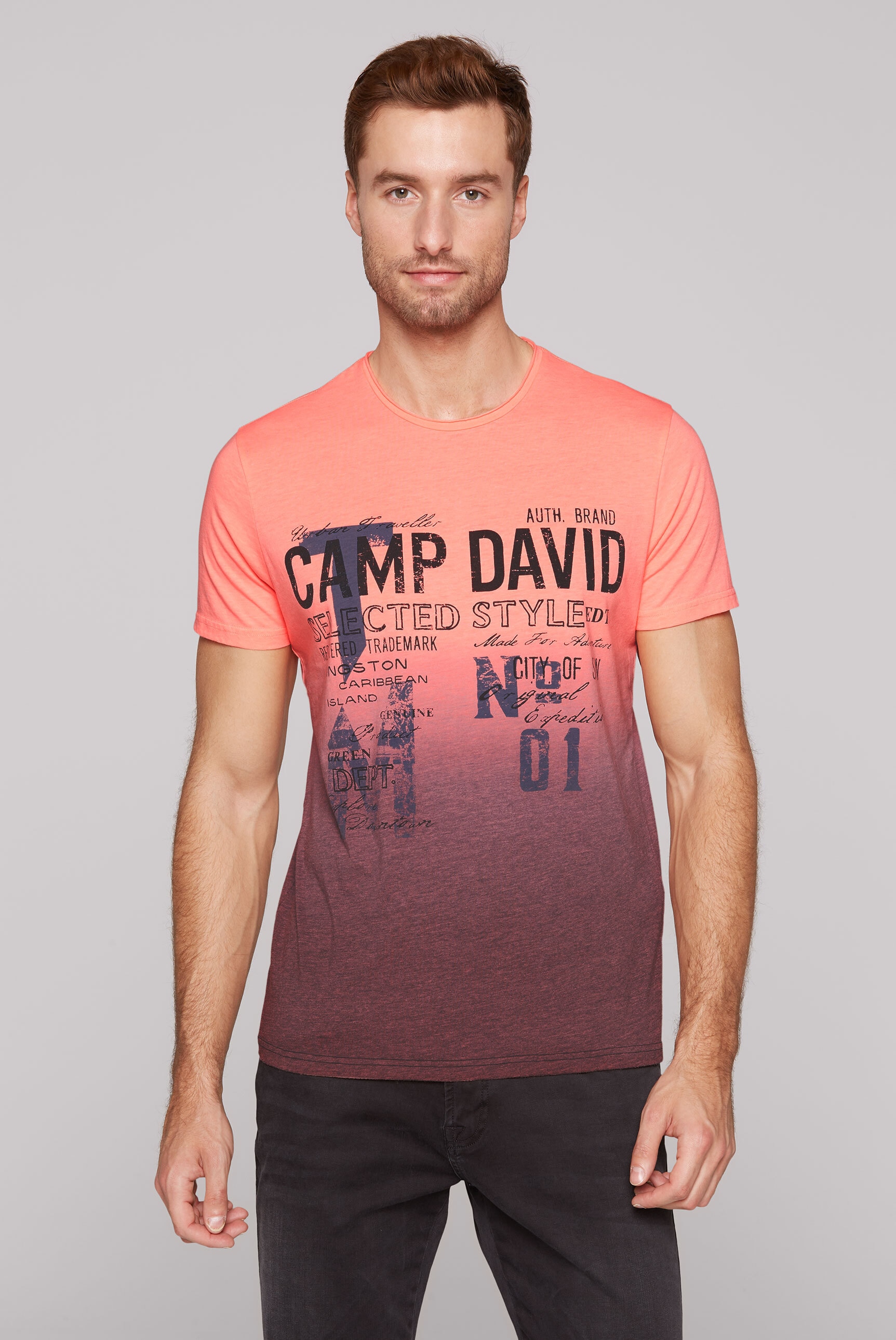 CAMP DAVID Rundhalsshirt, mit offener Kante am Ausschnitt günstig online kaufen