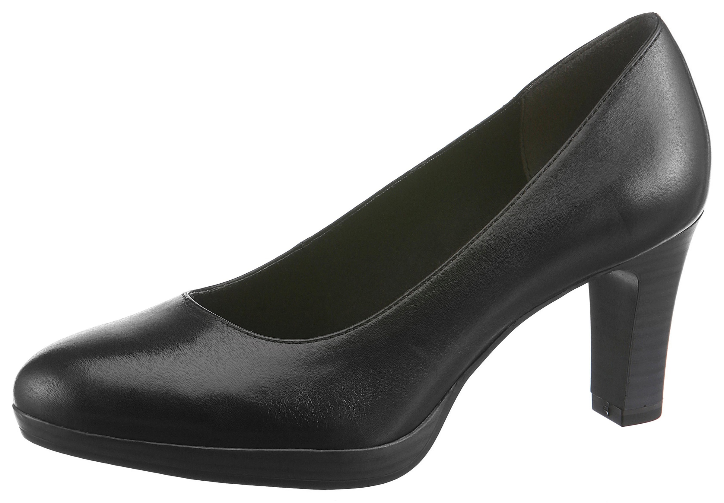 Pumps TAMARIS "Zealot", Damen, Gr. 37, schwarz, Leder, clean, gepflegt, festlich, Schuhe Pumps, eleganter Pumps mit Trichterabsatz, Festtagsschuh in klassischer Linie