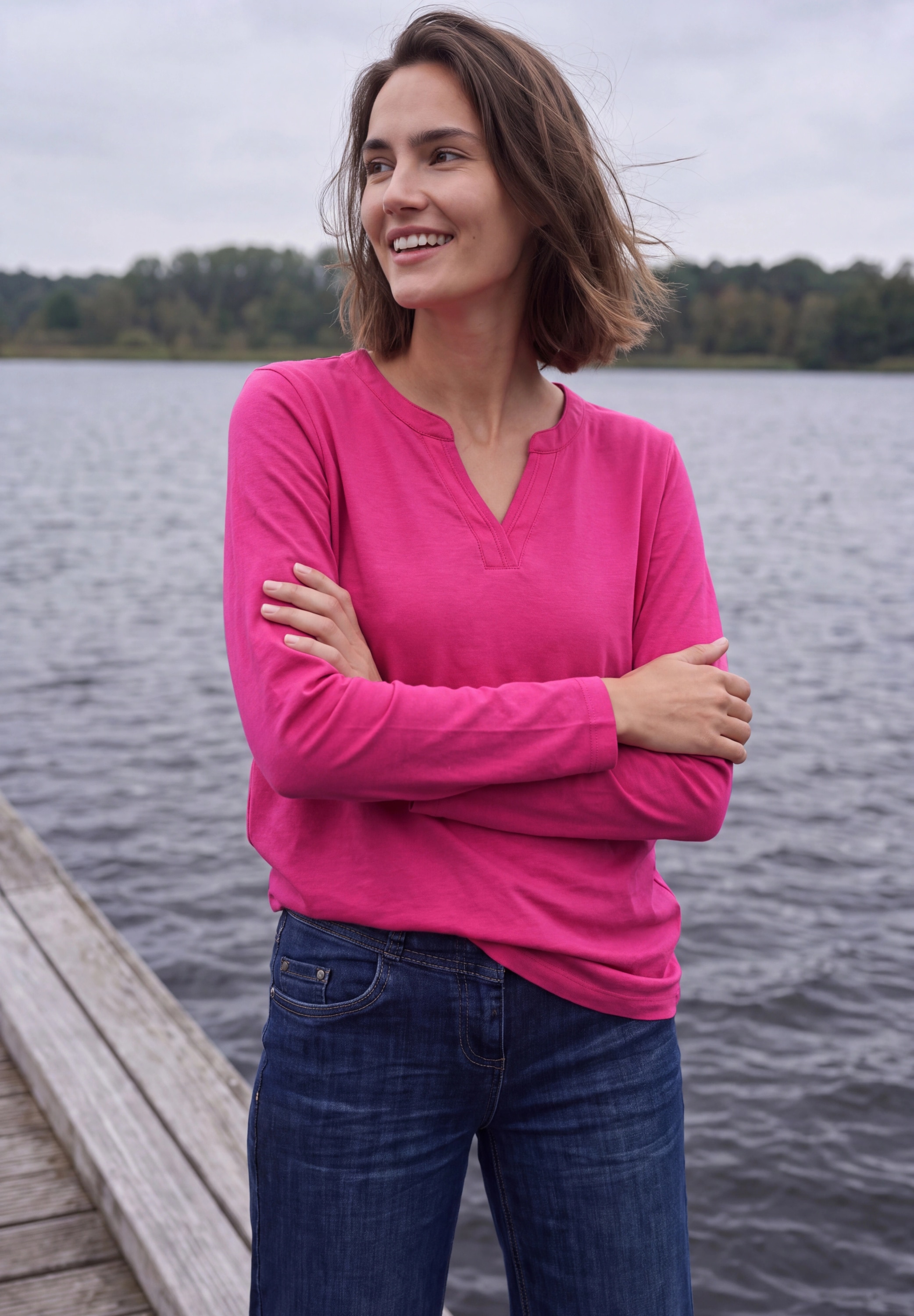 Cecil T-Shirt mit Split Neck im Tunika-Look