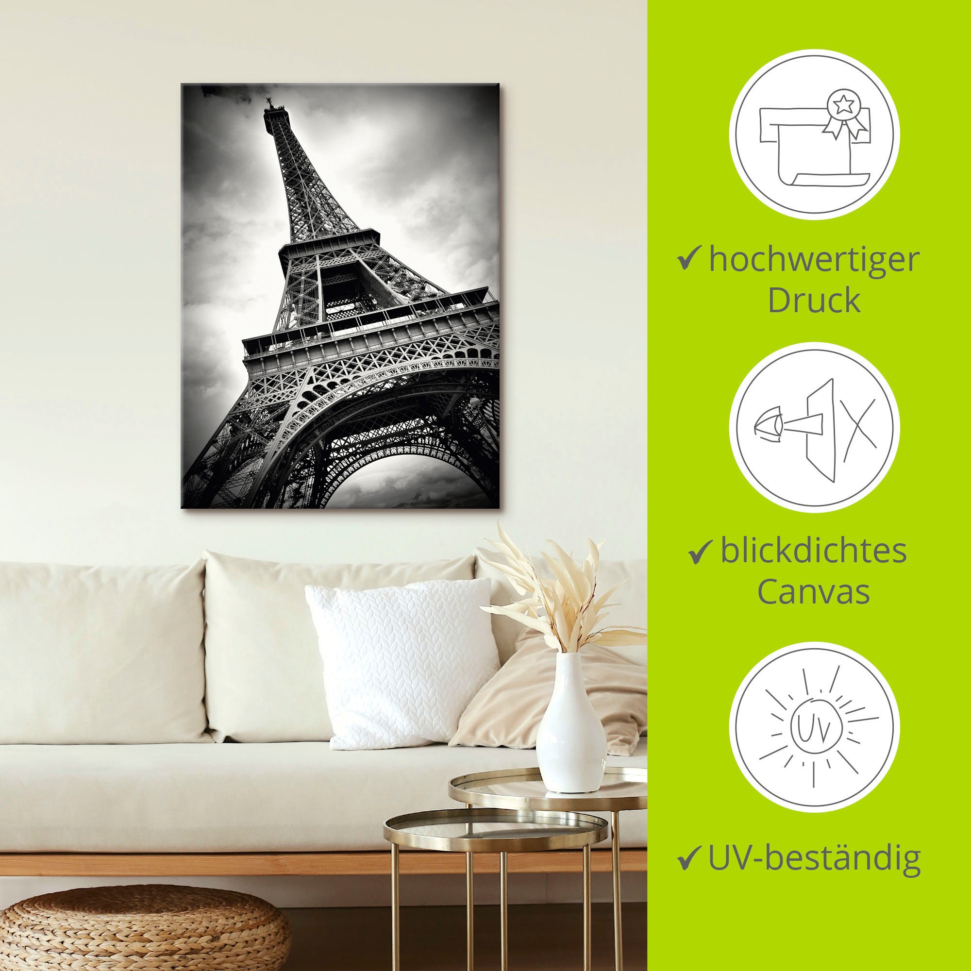 Artland Wandbild »Eiffelturm Paris«, Gebäude, (1 St.), als Leinwandbild, Poster in verschied. Größen