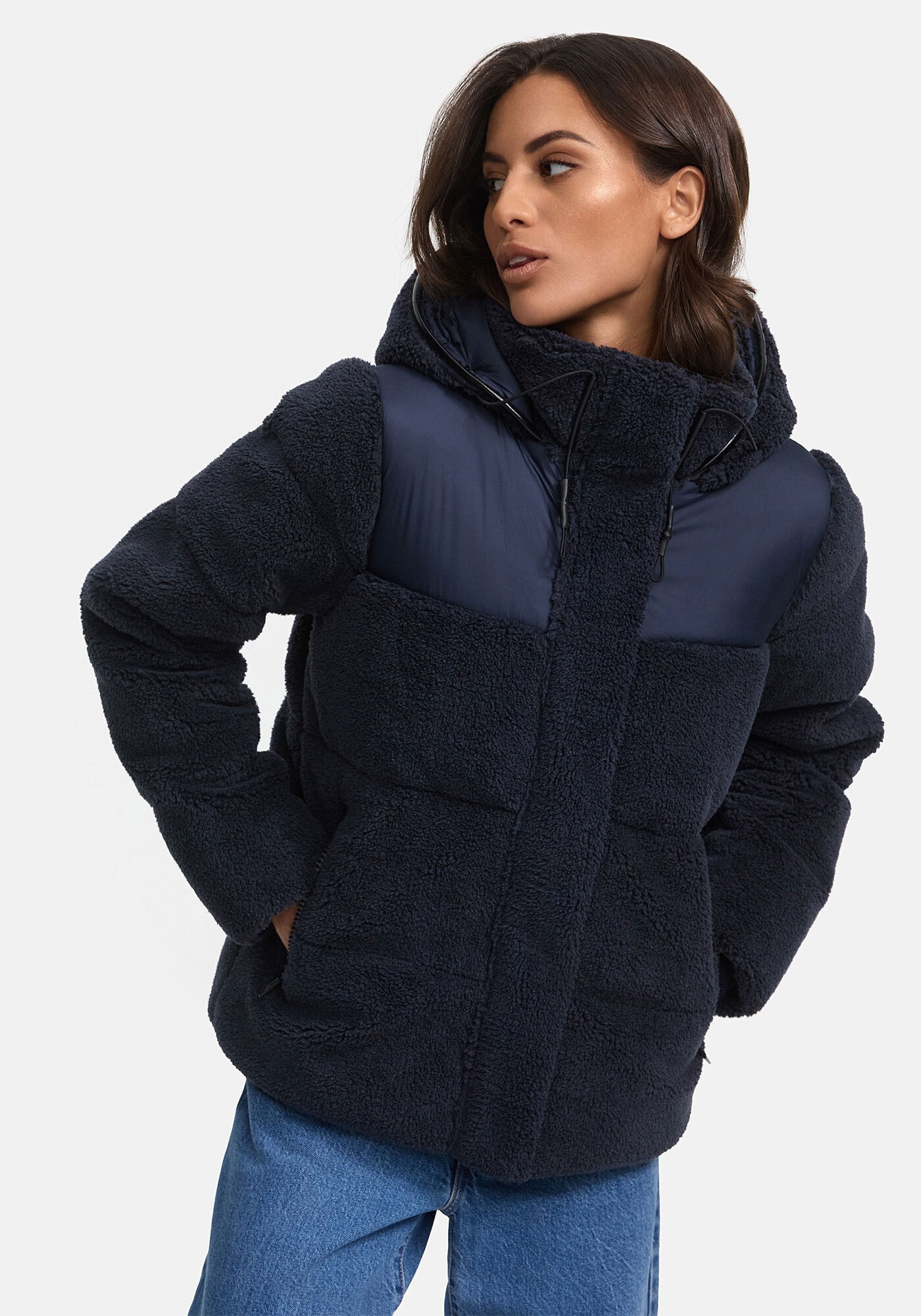 Marikoo Winterjacke "Kaguraa", warme Teddyfell Sherpa Jacke