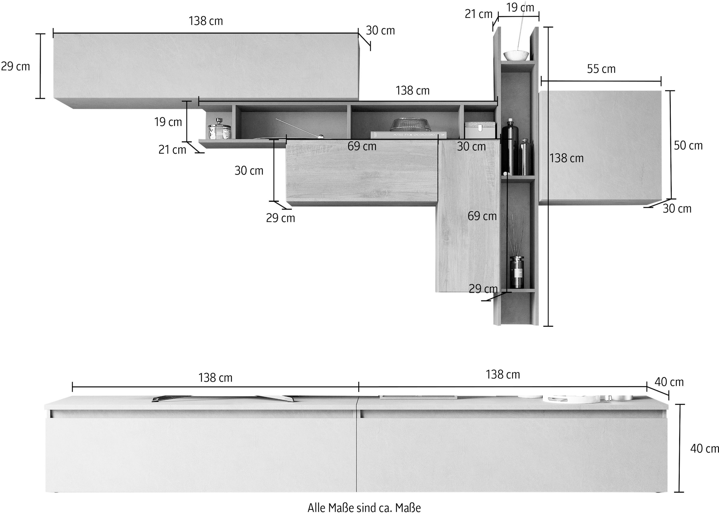 INOSIGN Wohnwand »INFINITY, 8tlg. Breite 276 cm, Höhe variabel, Schrankwand, Anbauwand,«, (8 St.), (2x Lowboard, 3x Hängeschrank, Hängewürfel, 2x Wandregal)