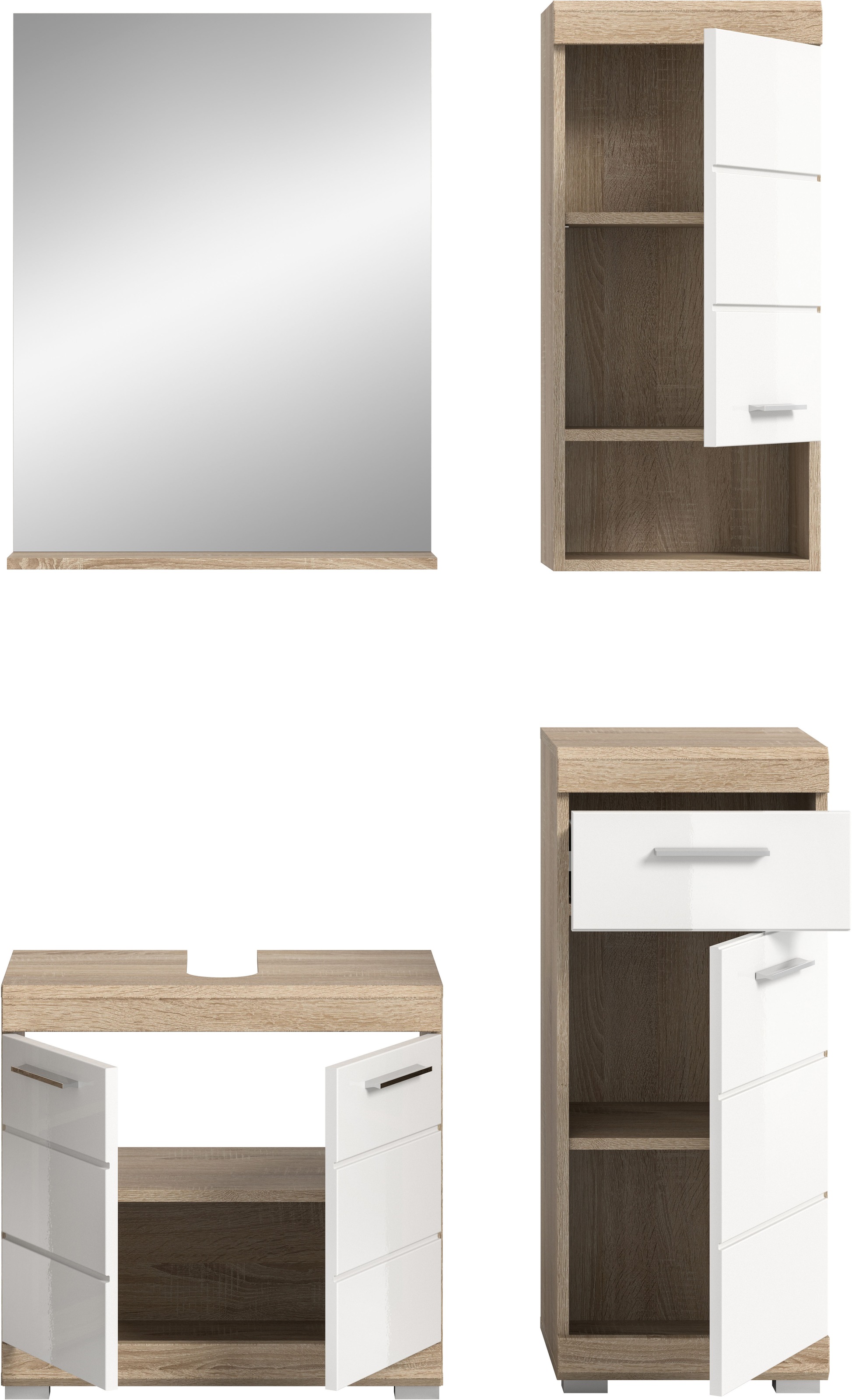 INOSIGN Badmöbel-Set »Siena, 4 teilig, bestehend aus:«, (Set), Waschbeckenunterschrank, Spiegel, Unterschrank, Hängeschrank