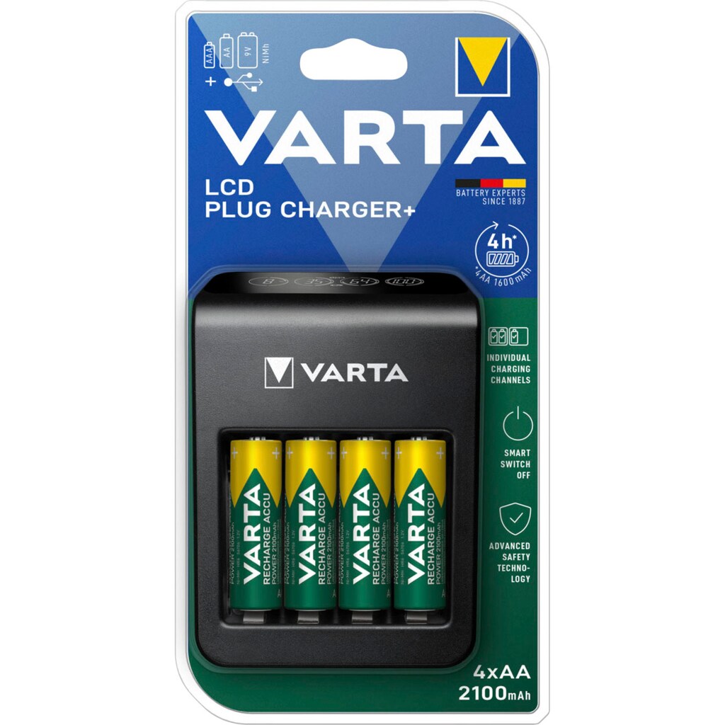 VARTA Batterie-Ladegerät »VARTA LCD Plug Charger+ 4x AA Accus«, 2400 mA, (Set, 5 St.)