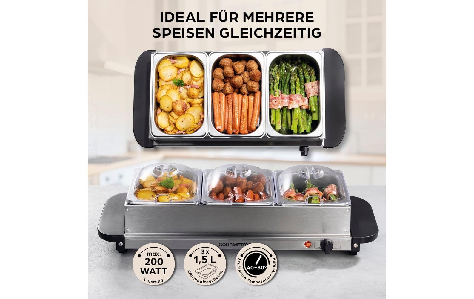 GOURMETmaxx Warmhalteplatte »200 W« Buffetwärmer aus Edelstahl