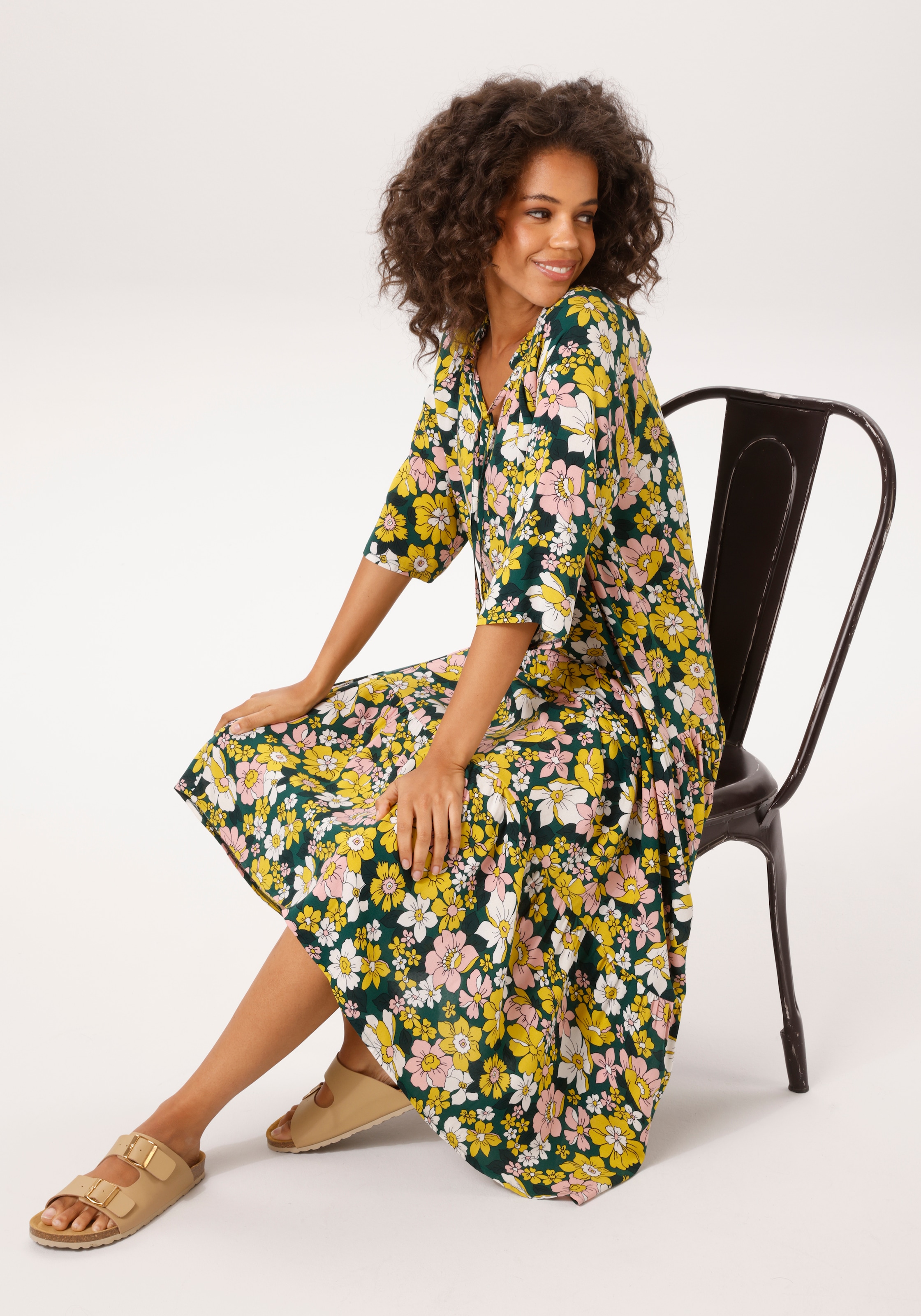 Aniston CASUAL Sommerkleid mit farbenfrohen Blütendruck - jedes Teil ein Unikat - NEUE KOLLEKTION