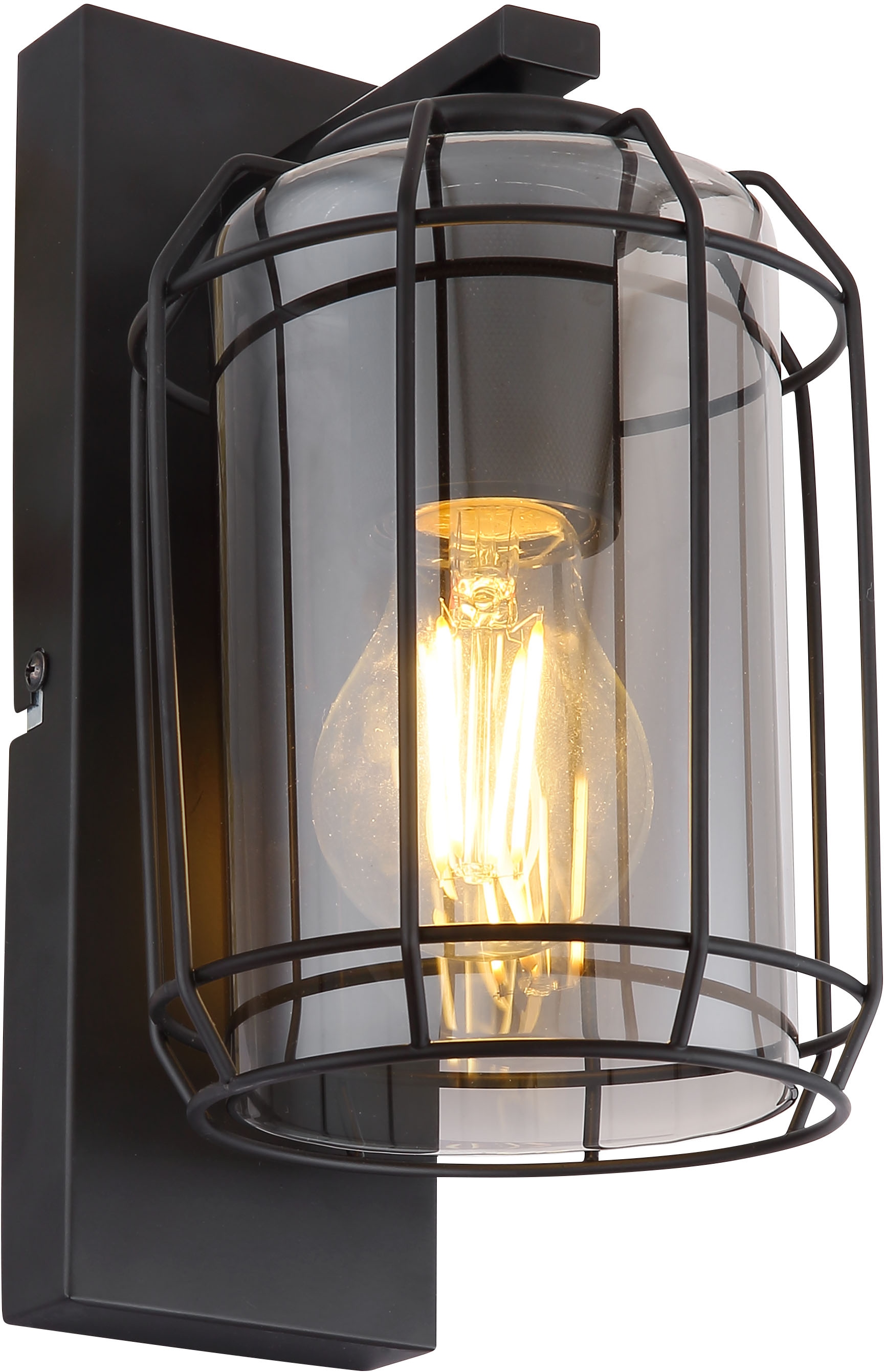 GLOBO LIGHTING Wandleuchte »KAMMI«, Leuchtmittel E27 | ohne Leuchtmittel, Wandlampe/Metall/Glas rauchfarben/Wohnzimmer/Flur/Lichtschein: abwärts