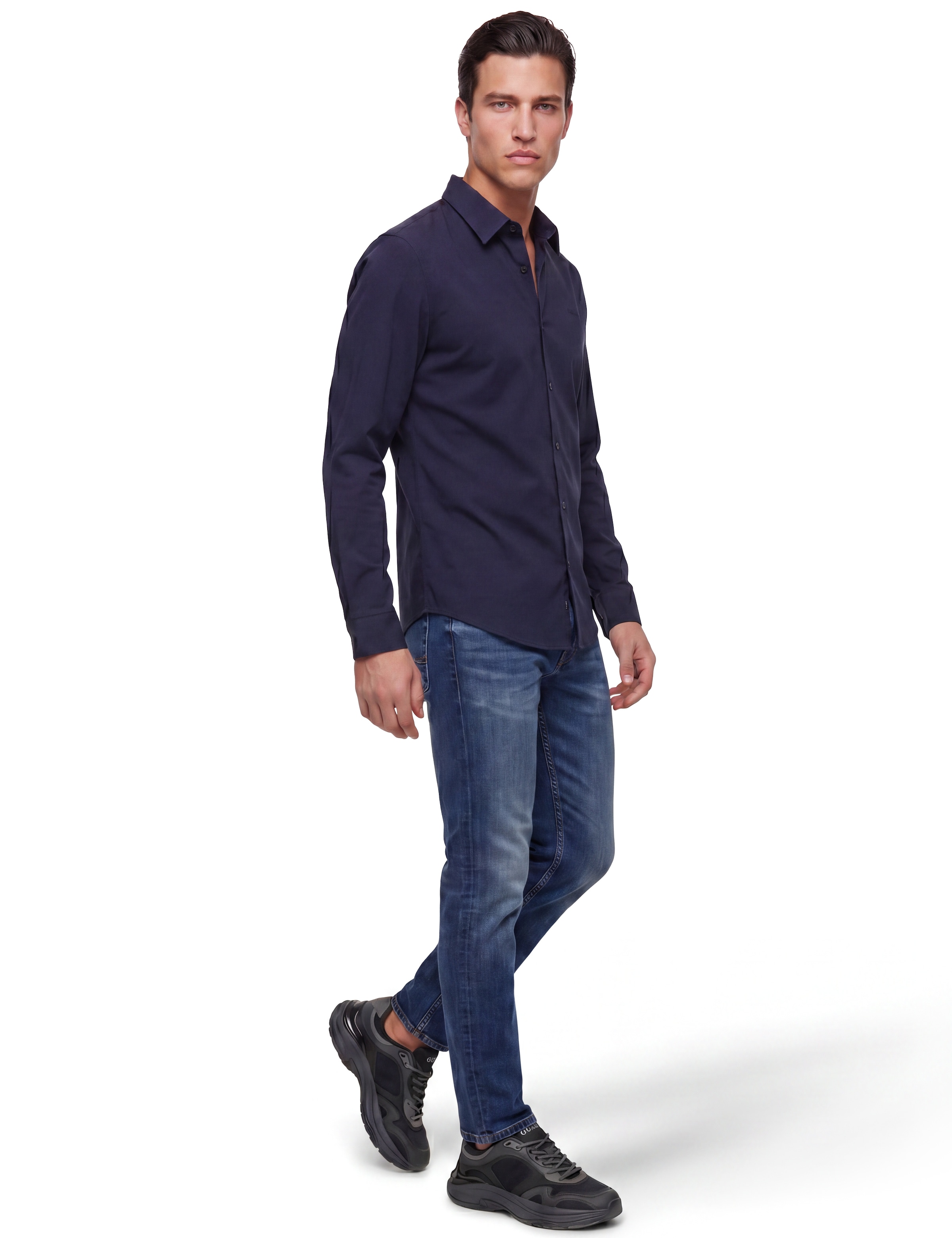 Guess Langarmhemd »SUNSET« Kentkragen, Slim Fit, Baumwoll-Mix