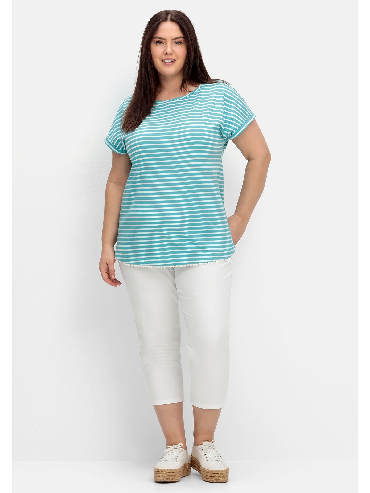 Sheego Oversize-Shirt »Große Größen«, mit online garngefärbten und Saum Ringeln BAUR am Dekokante | kaufen