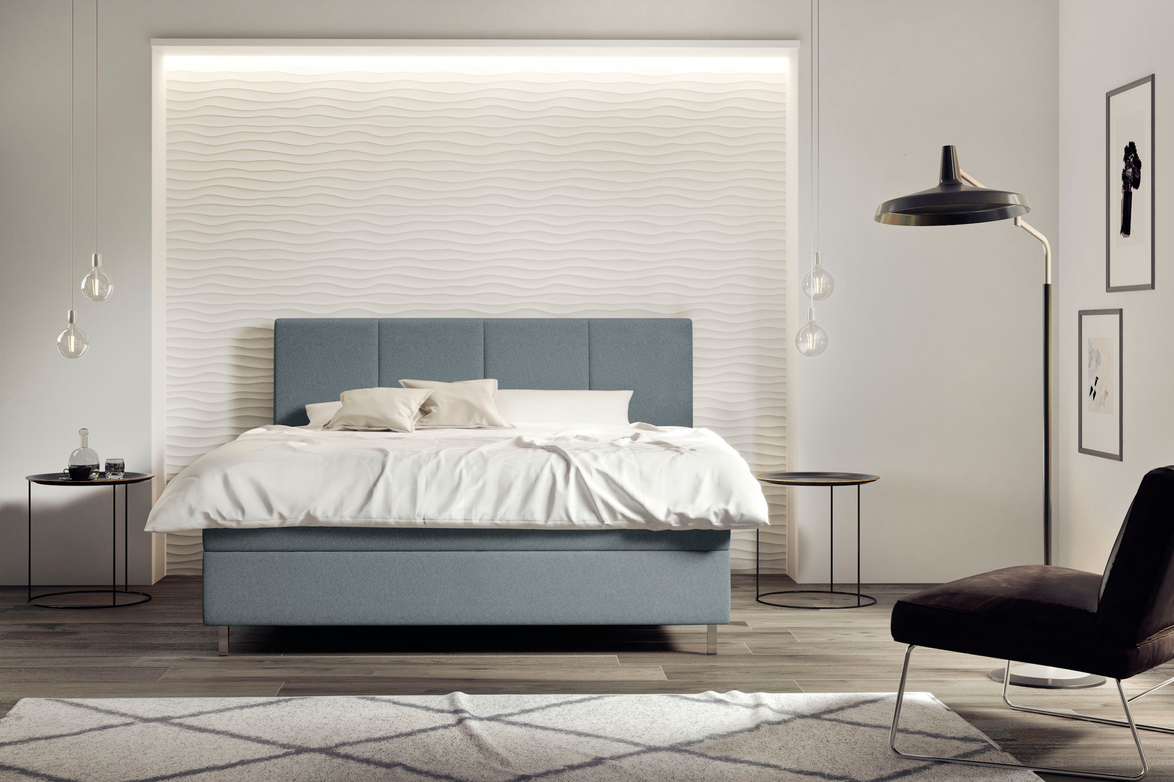 Boxspringbett »Saga«, GELTEX® Next Topper, Metallfuß in Chrom, niedriges Kopfteilhöhe...