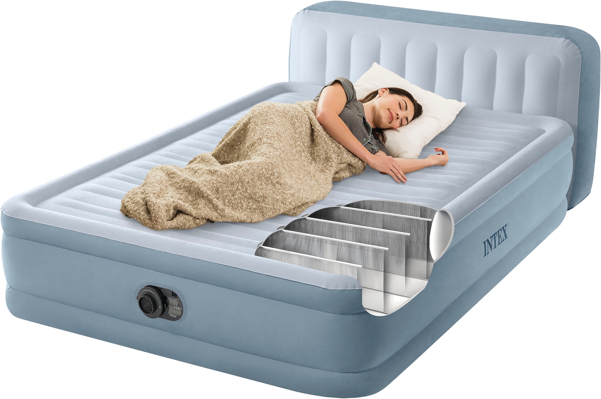 Intex Luftbett »"DuraBeam Plush Headboard" Queen«, (Packung, 1 tlg., mit 220V Pumpe), mit integriertem Kopfteil