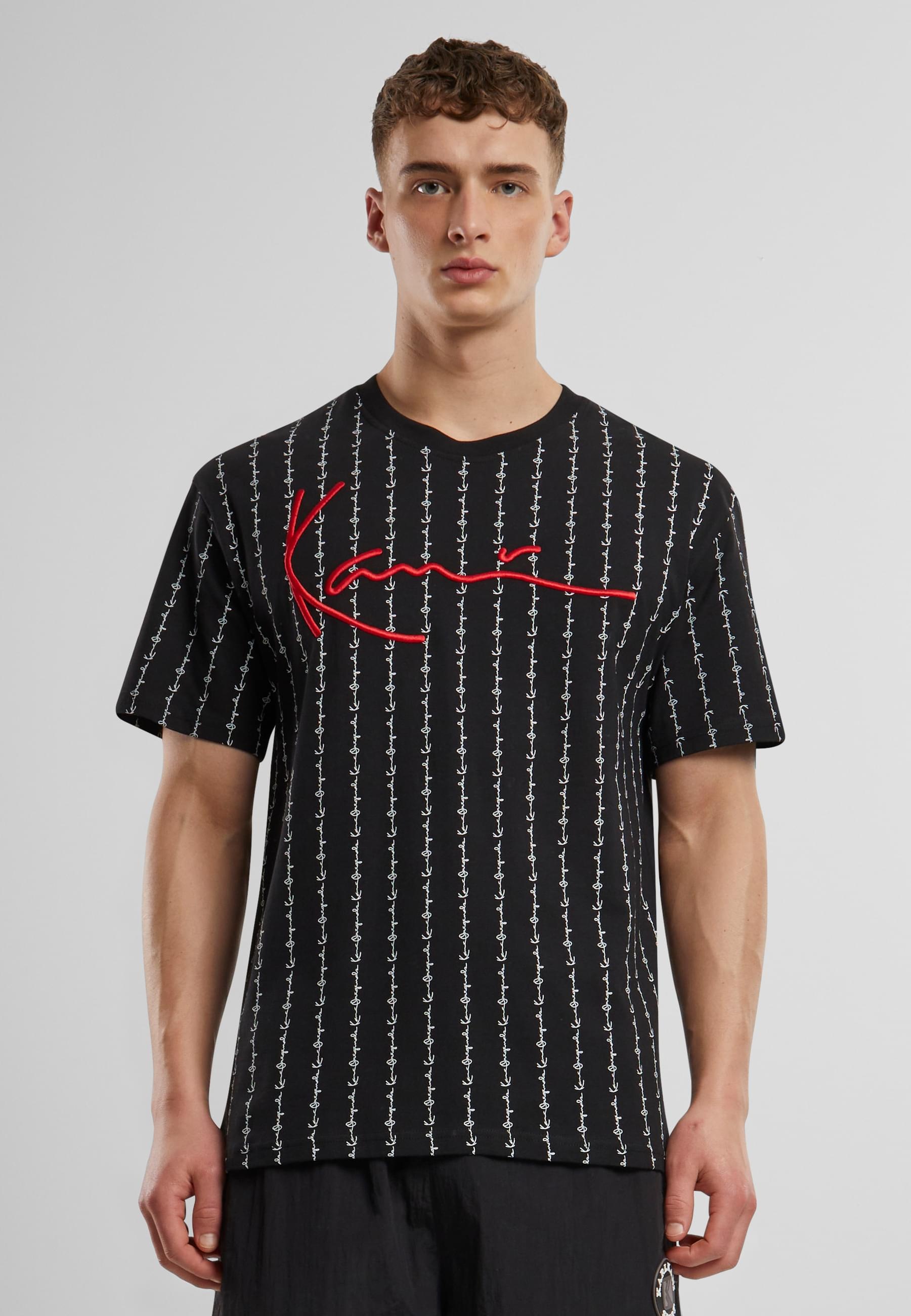 Karl Kani T-Shirt »Karl Kani Herren KKMQ12130BLK Signature Logo Pinstripe Tee«, (1 tlg.)