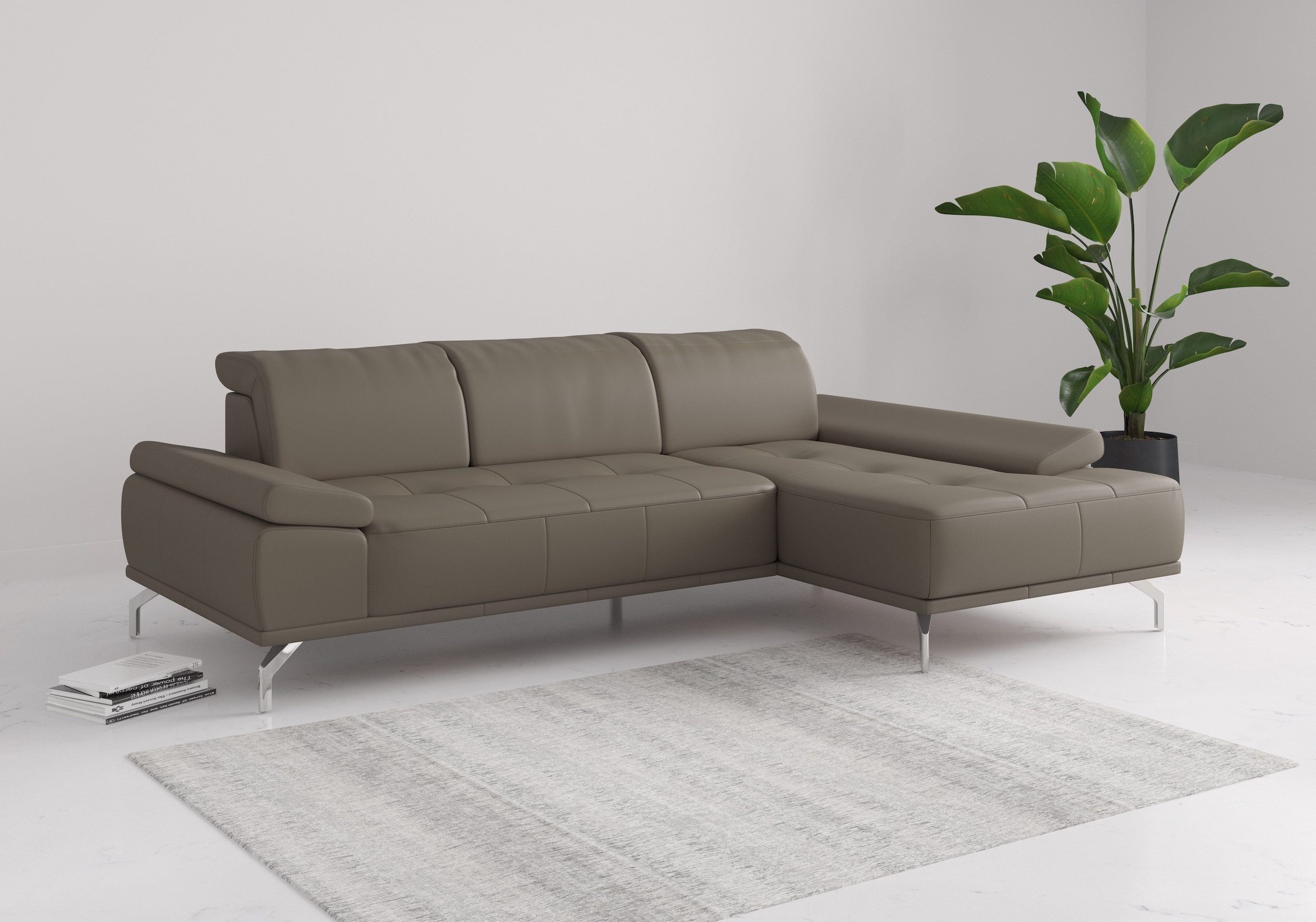 OTTO home Ecksofa "Caluna, L-Form, B:280cm, Federkern, in Stoff und Leder" Inkl.Sitztiefenverstellung, wahlweise mit Kopf- und Armteilverstellung