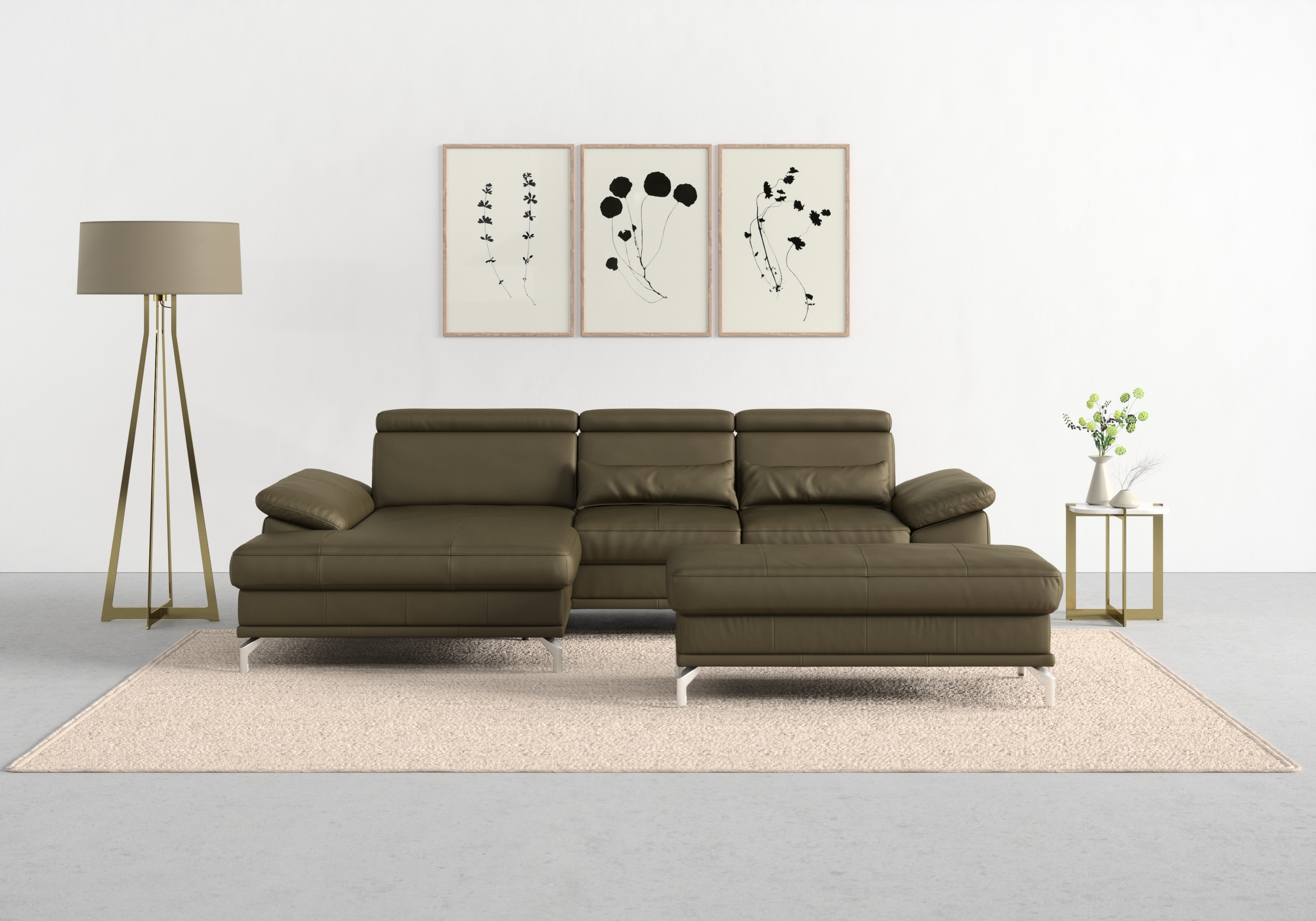 sit&more Ecksofa "Cabrio L-Form, B: 295 cm, mit Sitztiefen-, Arm- & Kopfteilverstellung" 2 Nierenkissen, Federkern, optional Schlaffunktion und Stauraum