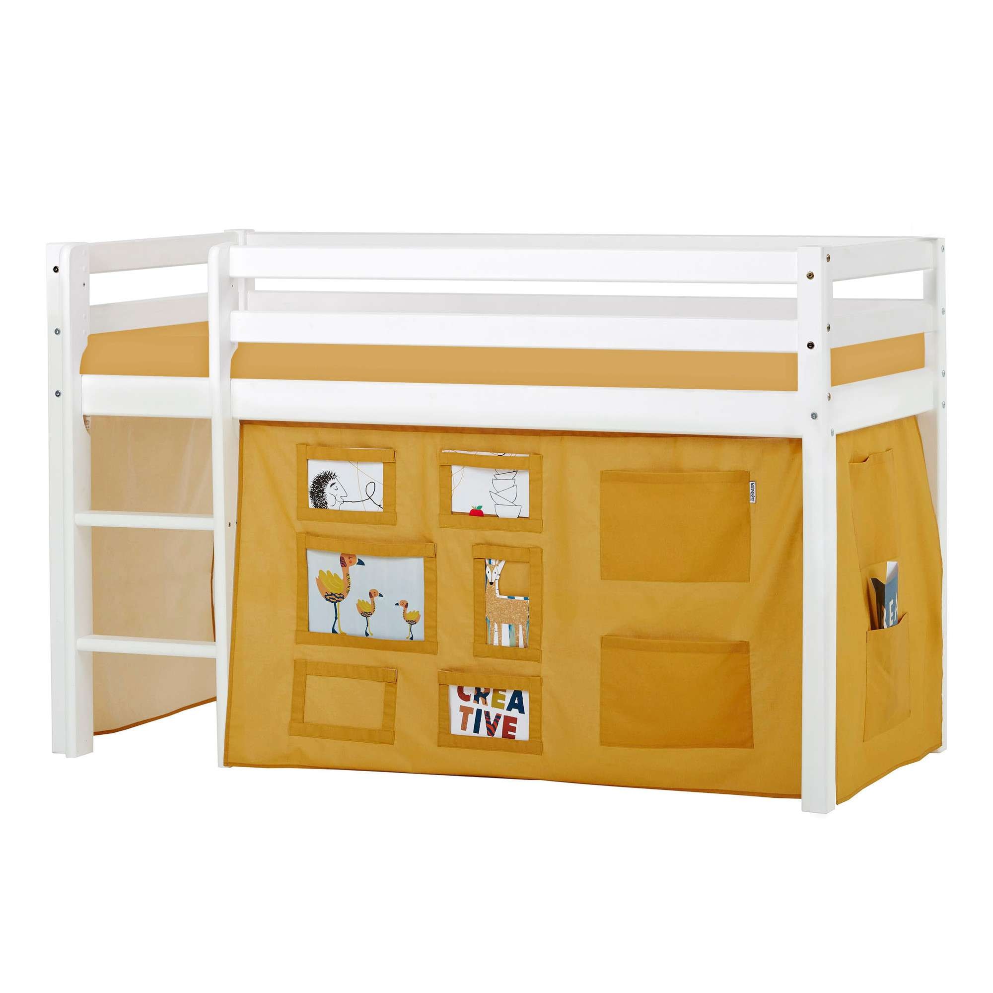Hoppekids Hochbett »ECO Dream, Kinderbett, Spielbett, Halbhohes Bett aus Massivholz«, inkl. Vorhang-Set Creator, Bettgröße & Matratze wählbar
