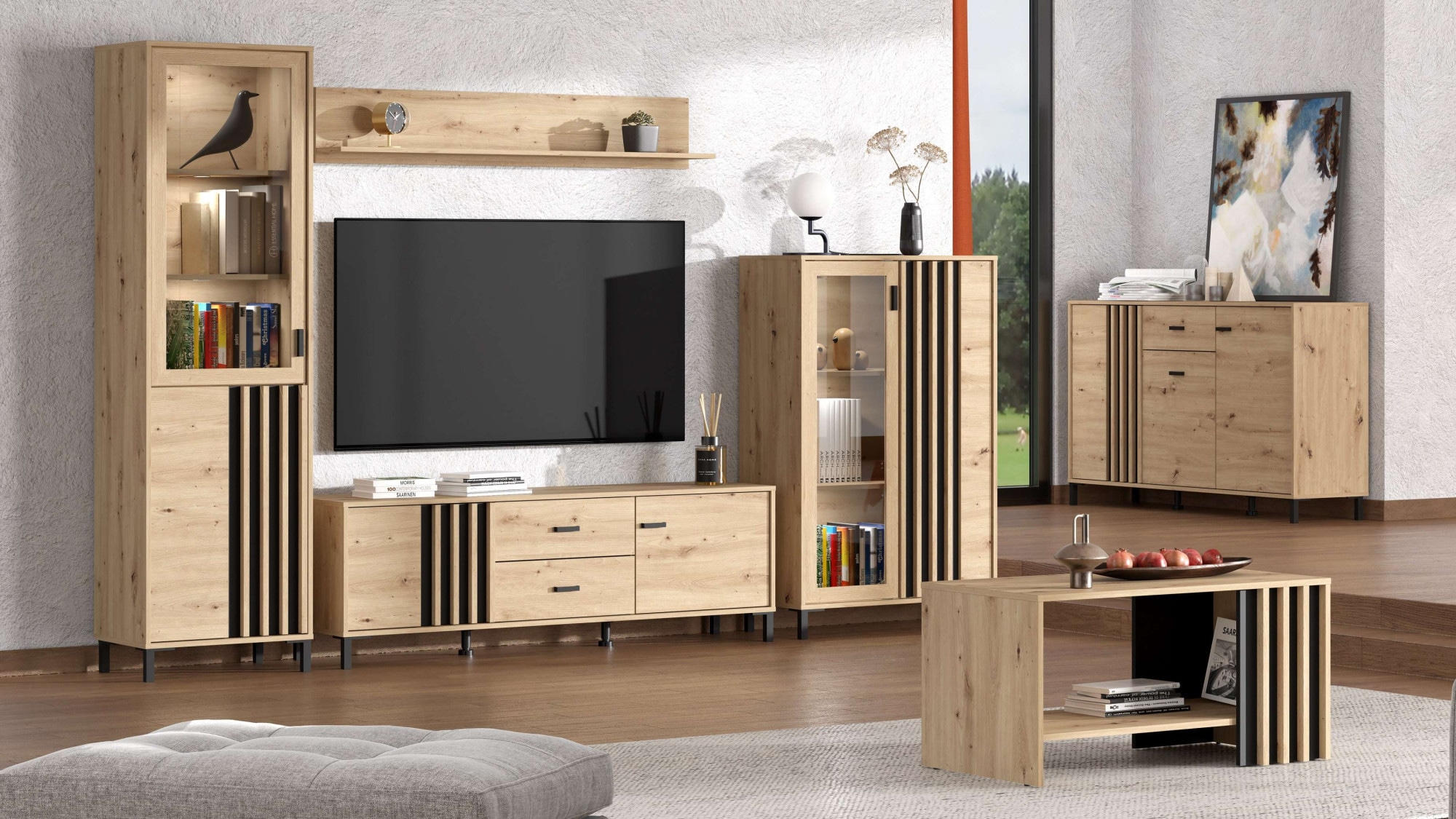 Home affaire Sideboard »LAVAL, Kommode, Kombikommode, Anrichte, Schrank« Modernes Sideboard in Artisan, 3 Türen & 1 Schublade, Lamellen-Optik