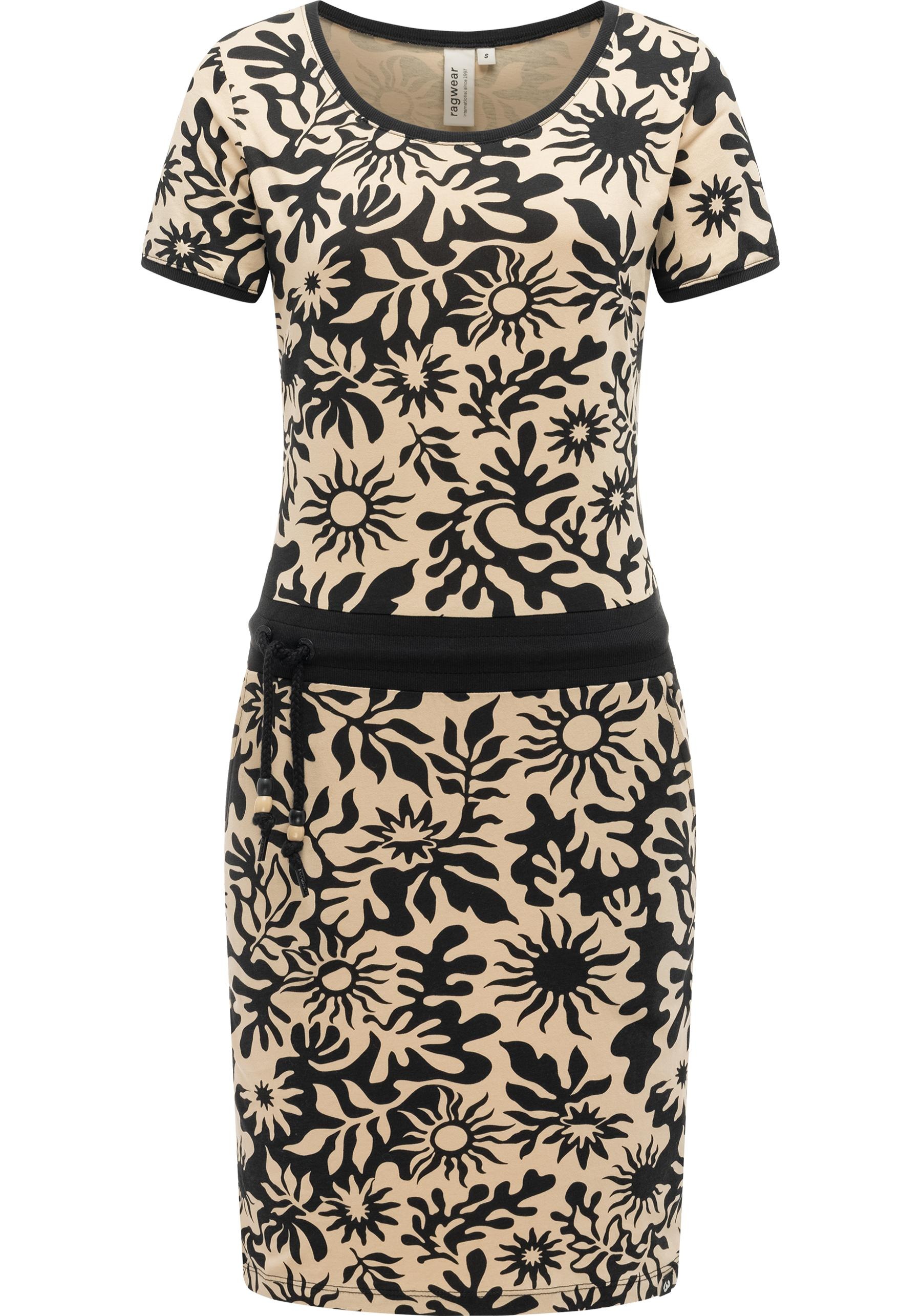 Sommerkleid RAGWEAR "Baomi Summer YOUMODO", Damen, Gr. XXL (44), Normalgrößen, sand, Material: 100% Baumwolle, tailliert ca. Mitte Oberschenkel, Rundhals, Ärmel ohne Ärmelschlitz Bündchen, Kleider Sommerkleid, Damen Minikleid in sommerlichem Print