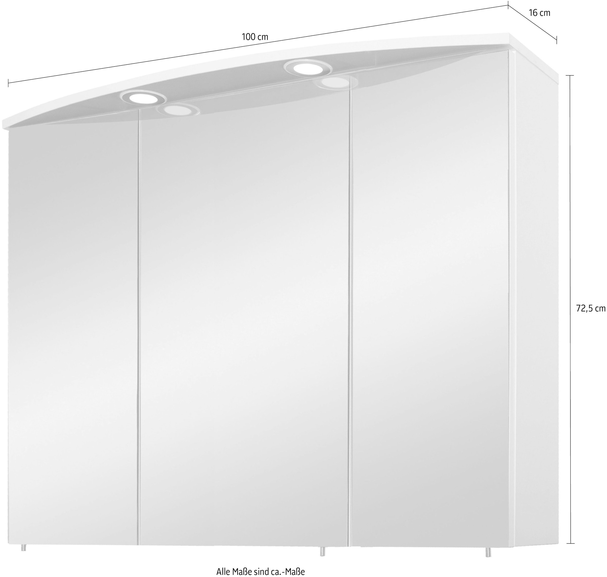 Schildmeyer Spiegelschrank »Verona«, Breite 100 cm, 3-türig, 3 LED-Einbaustrahler, Schalter-/Steckdosenbox