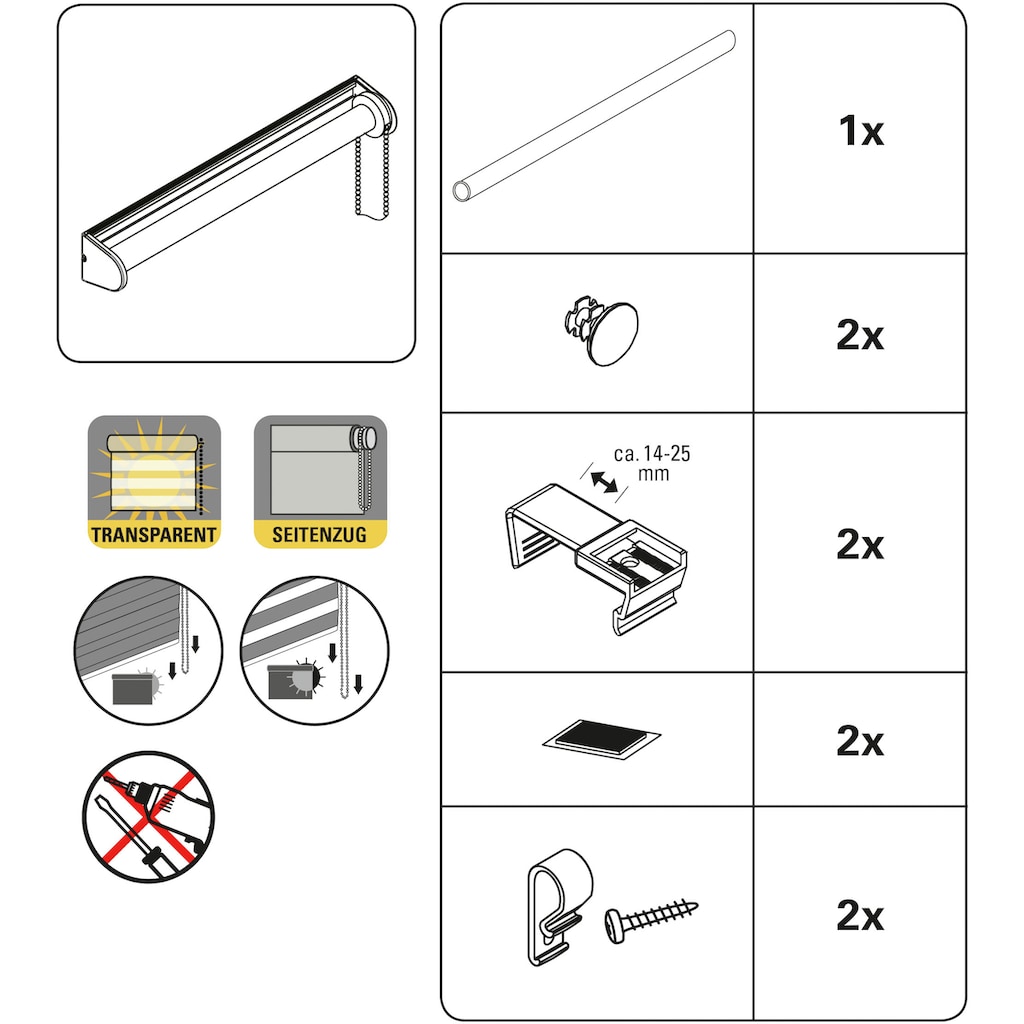 GARDINIA Doppelrollo »EASYFIX Duo Rollo Cut-Out Quadrat«, Lichtschutz, ohne Bohren