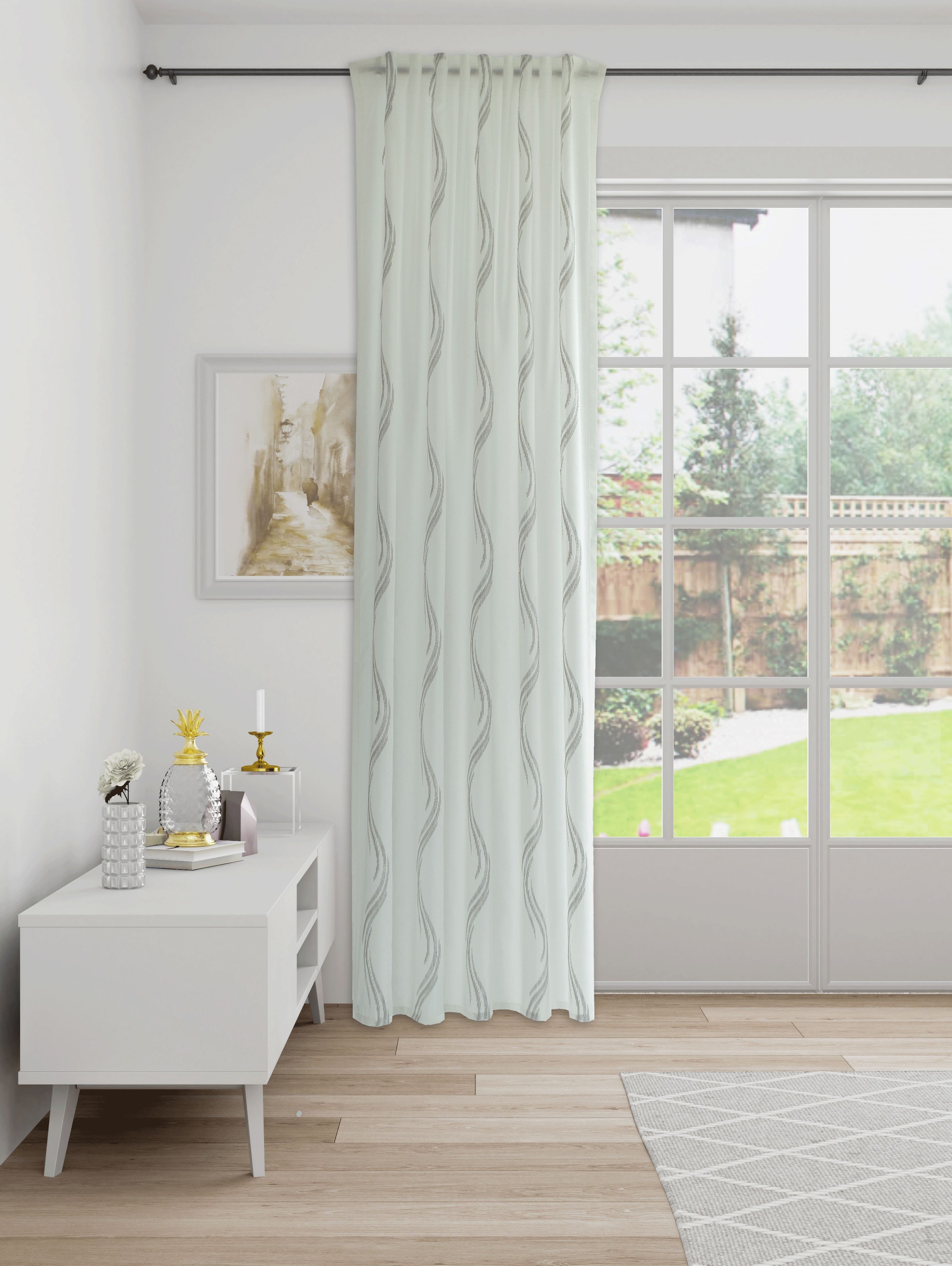 Gardine HOMING, B:140cm H:245cm, grau, Obermaterial: 90% Polyester, 10% Leinen, Wohnzimmer, Gardinen, "Josh", Fertigschal