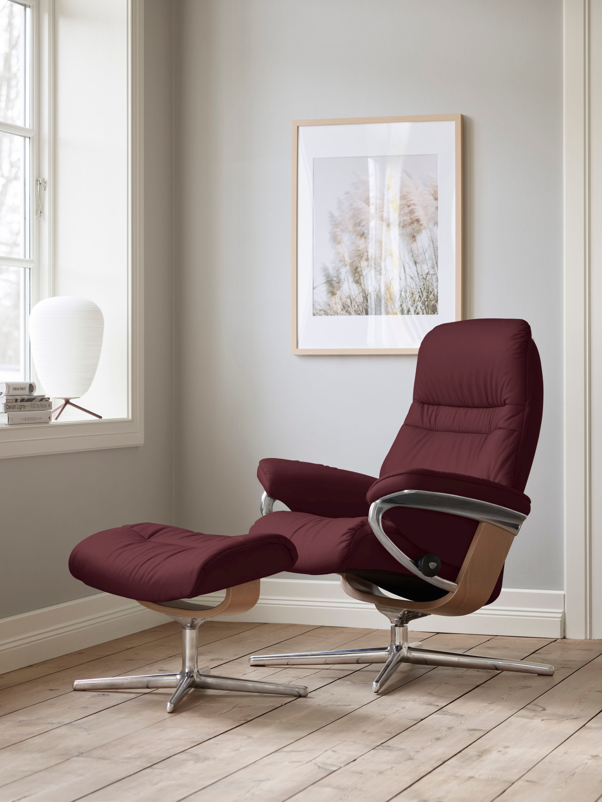 Stressless Fußhocker "Sunrise", mit Cross Base, Größe S, M & L, Holzakzent Eiche