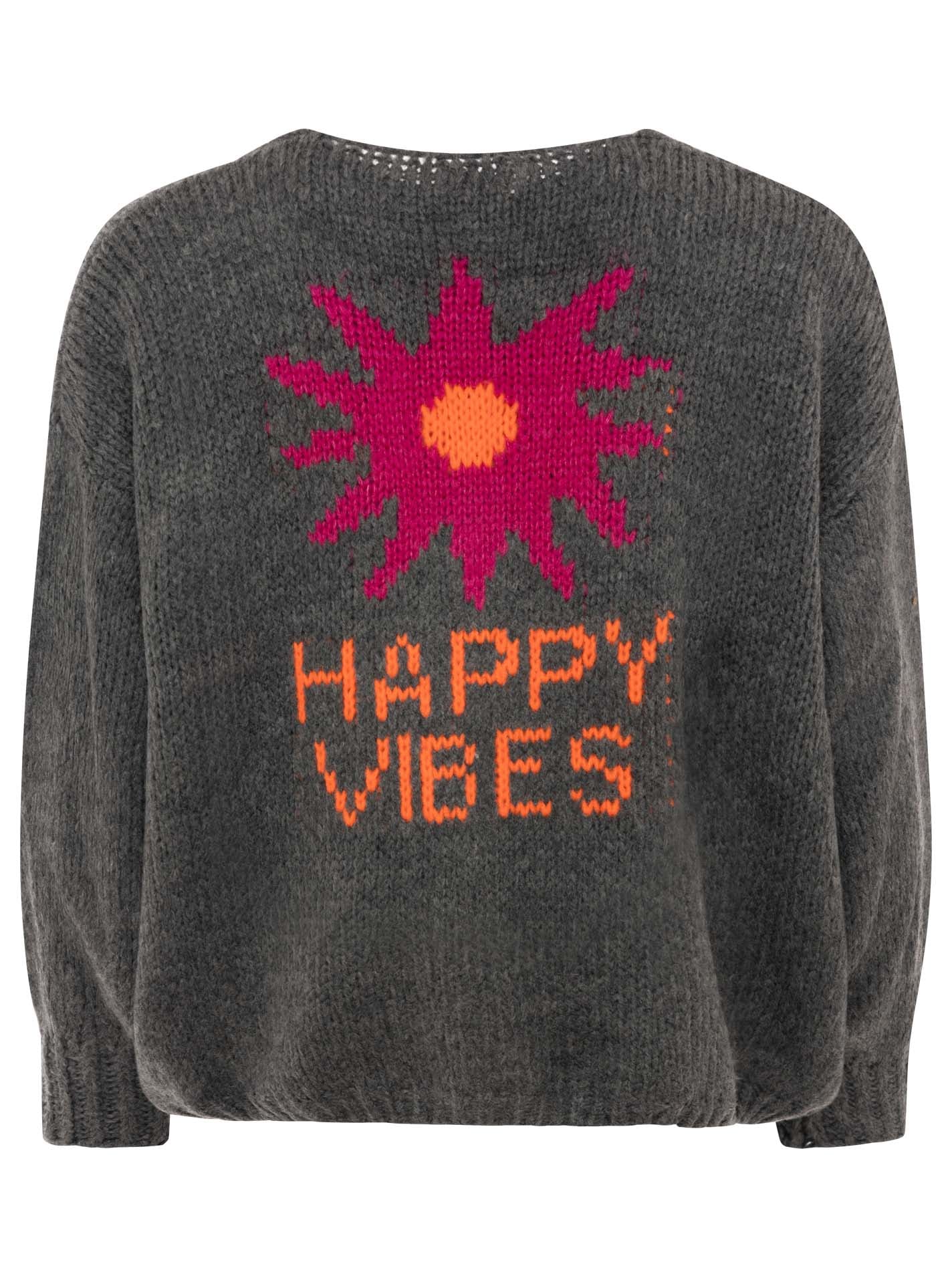 Zwillingsherz Cardigan »"Happy Vibes"« Knopfleiste, großes Motiv mit Blume und Schrift hinten, One Size
