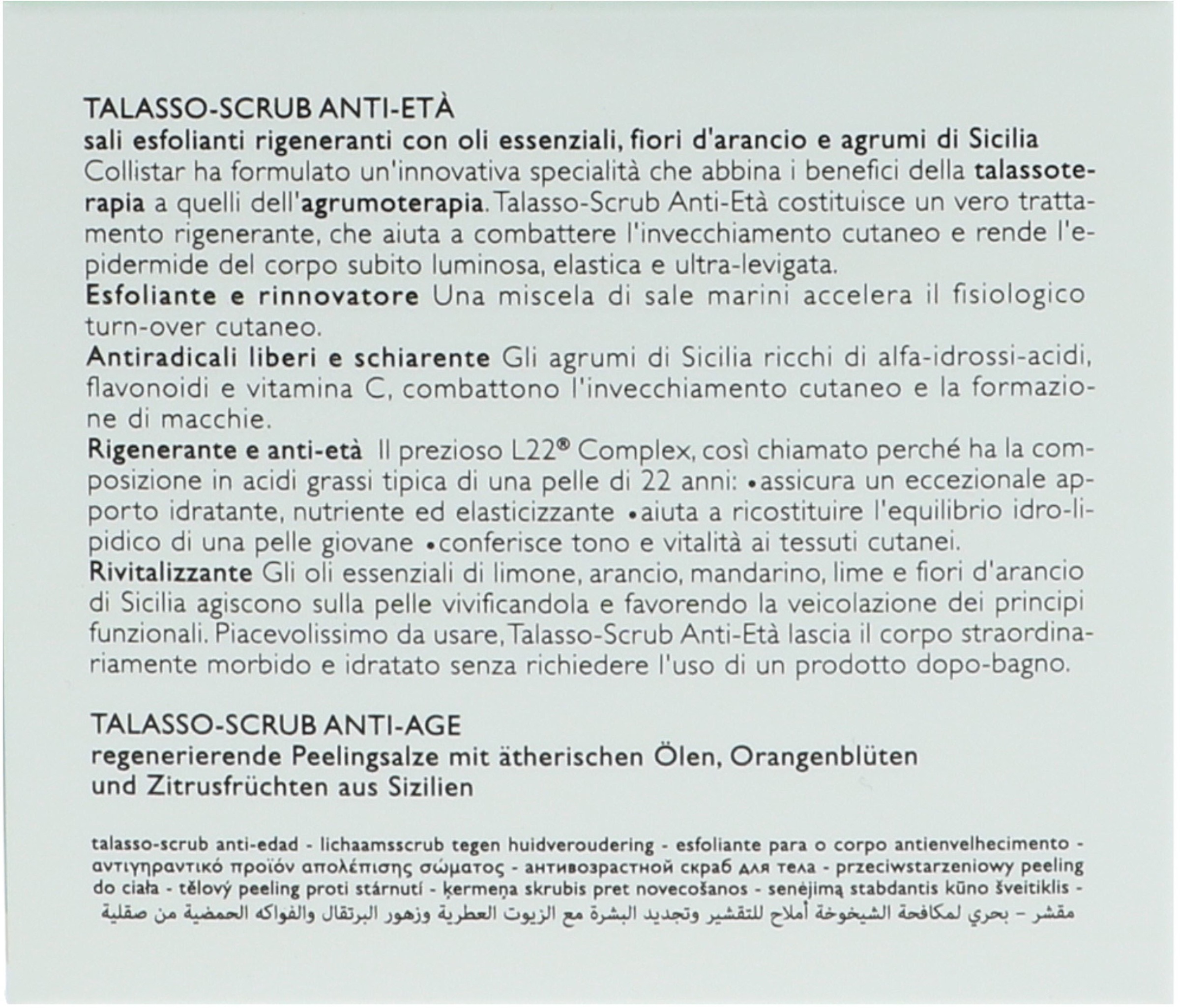 COLLISTAR Körperpeeling »Anti-Age Talasso Scrub«, Mit ätherischen Ölen, Zitrusfrüchten und Meersalzen, Anti-Age-Wirkung.