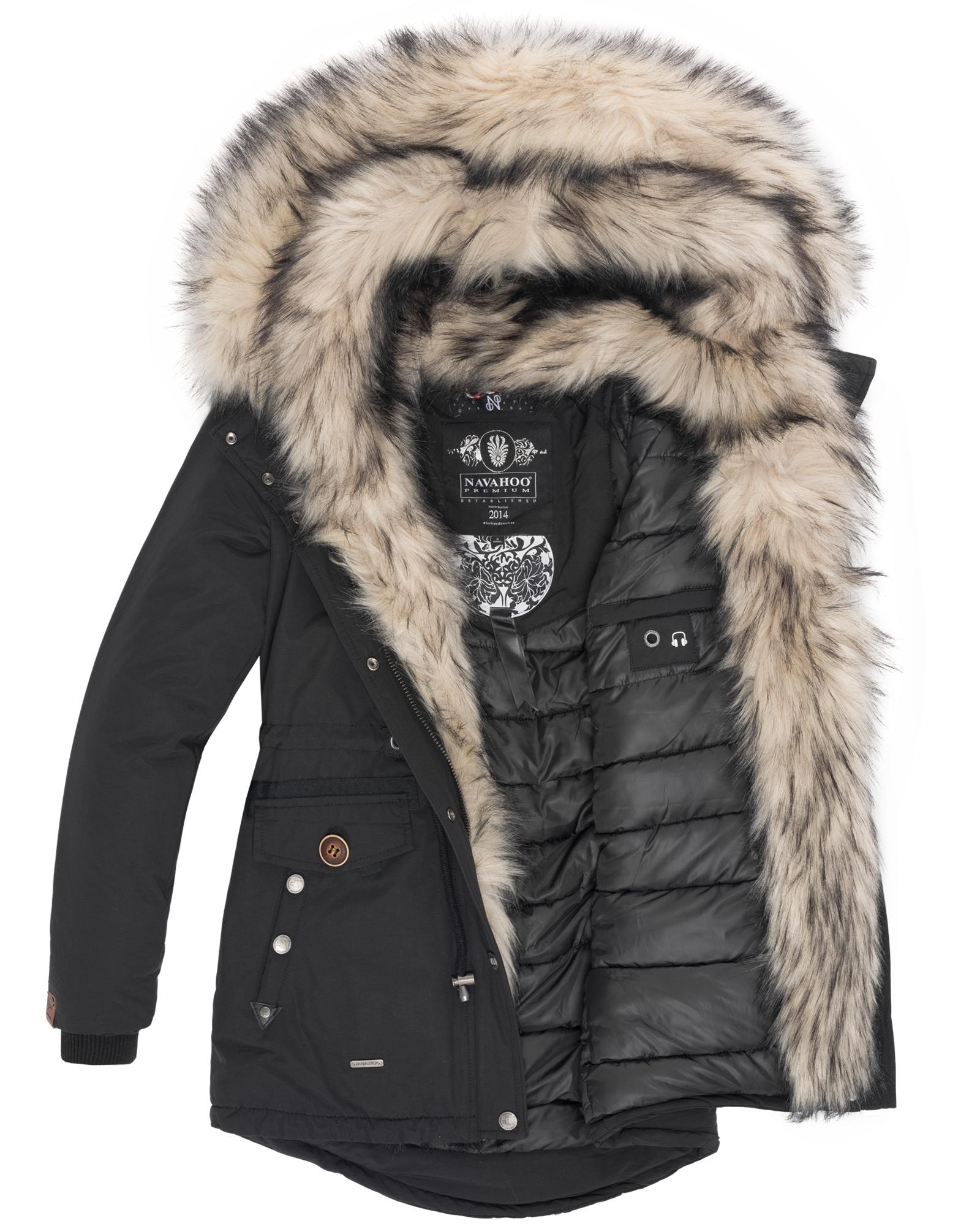 Navahoo Wintermantel »Sweety«, Winterparka mit 2 Kunstpelz-Kapuzen