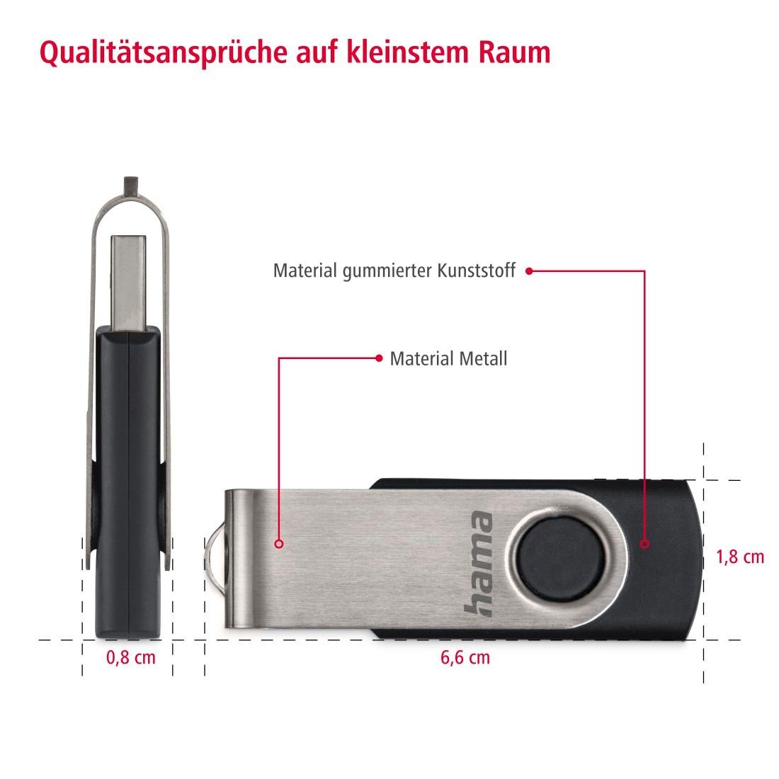 Hama USB-Stick »USB-Stick "Rotate", USB 2.0, 32GB, 10MB/s, Schwarz/Silber«, (Lesegeschwindigkeit 10 MB/s)