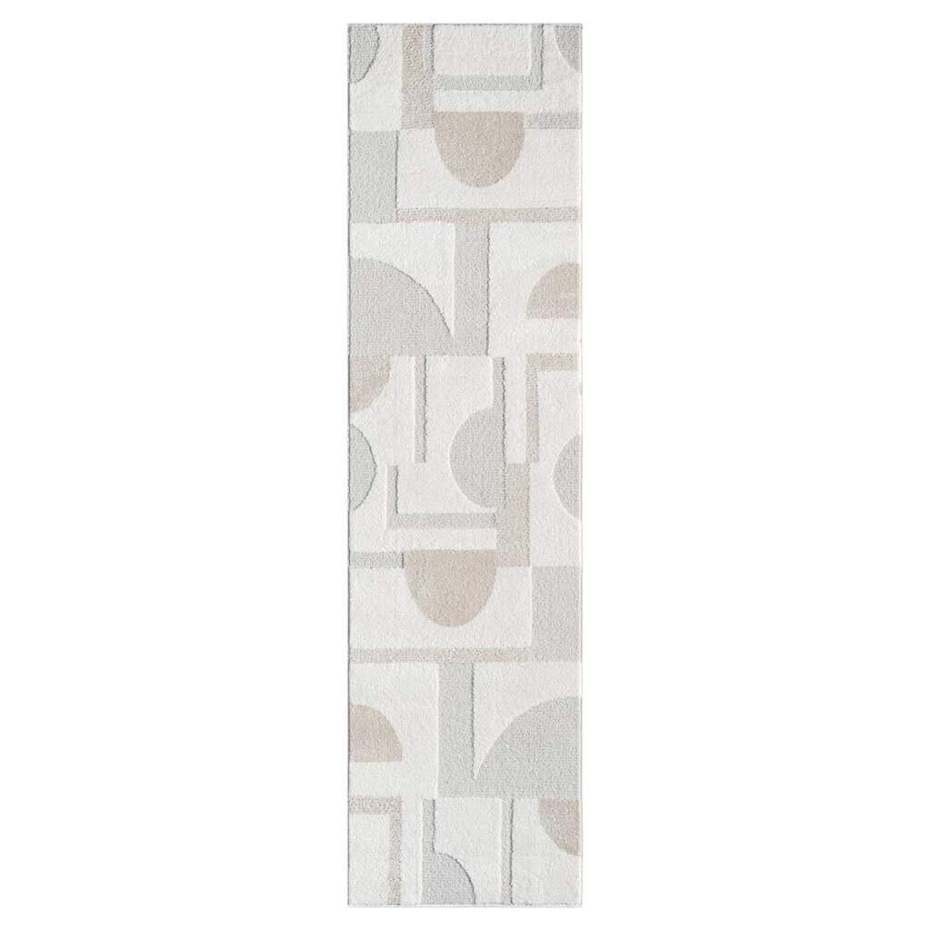 Teppich CARPET CITY "LOUNGE 9992", beige (creme), B:80cm H:15mm L:300cm, Obermaterial: 100% Polyester, Teppiche, Teppich, Kurzflor-Teppich Modern, Hoch-Tief-Struktur, Wohnzimmer, Schlafzimmer 2