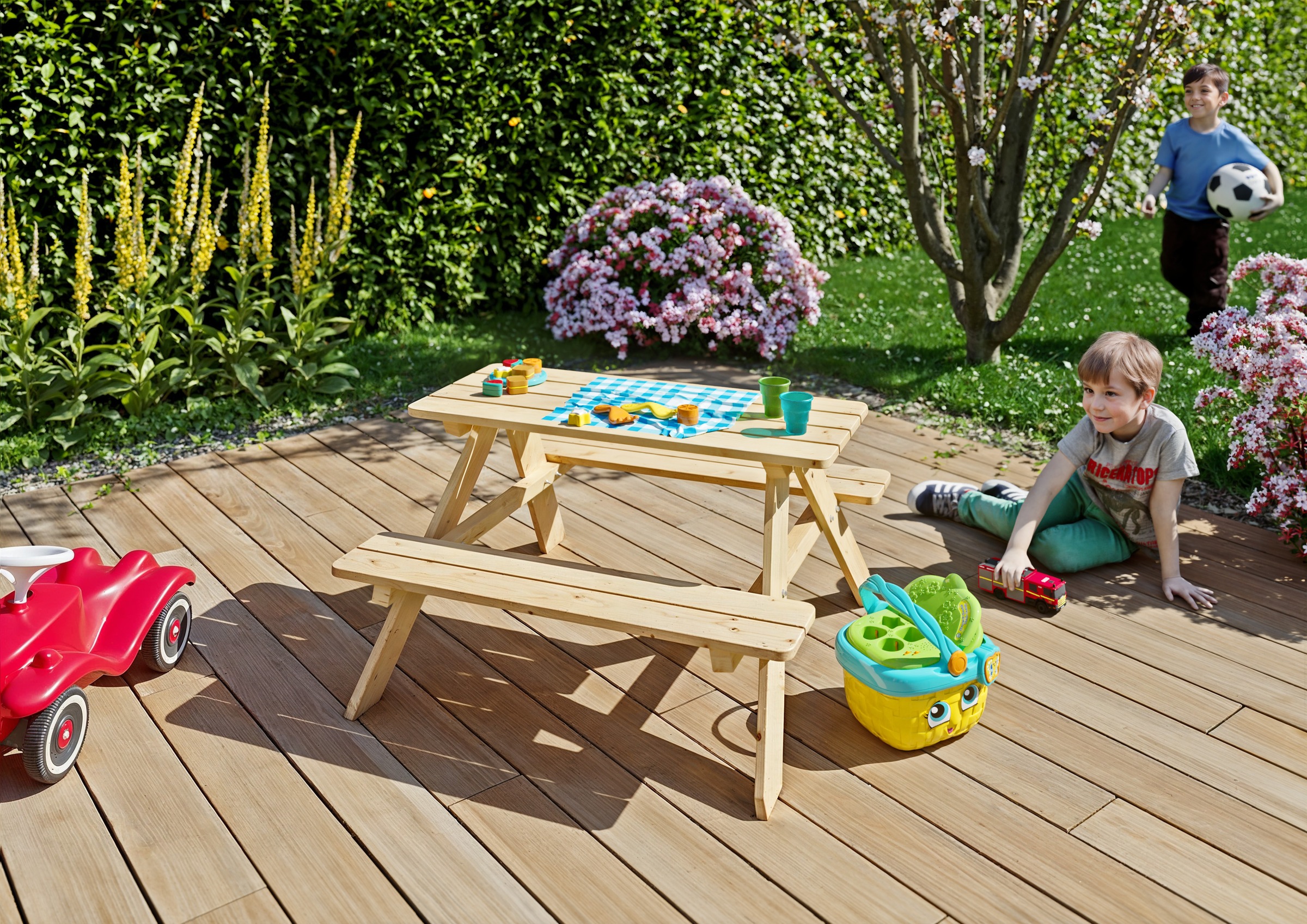 Kindertisch KONIFERA, B:89cm H:51cm T:90cmnatur, 100% Holz, Outdoor, Tische, "Picknicktisch für Kinder aus unbehandeltem Nadelholz", BxTxH: 89x90x51