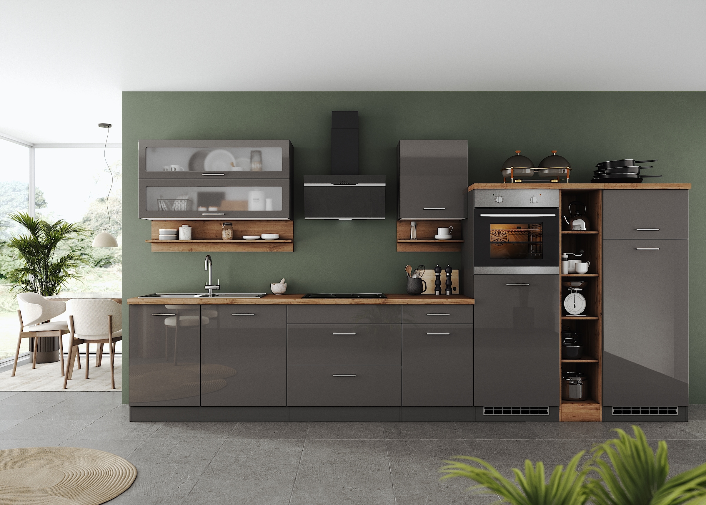 KOCHSTATION Küchenzeile »KS-Milan« 390 cm breit, viel Stauraum, wahlweise mit E-Geräten