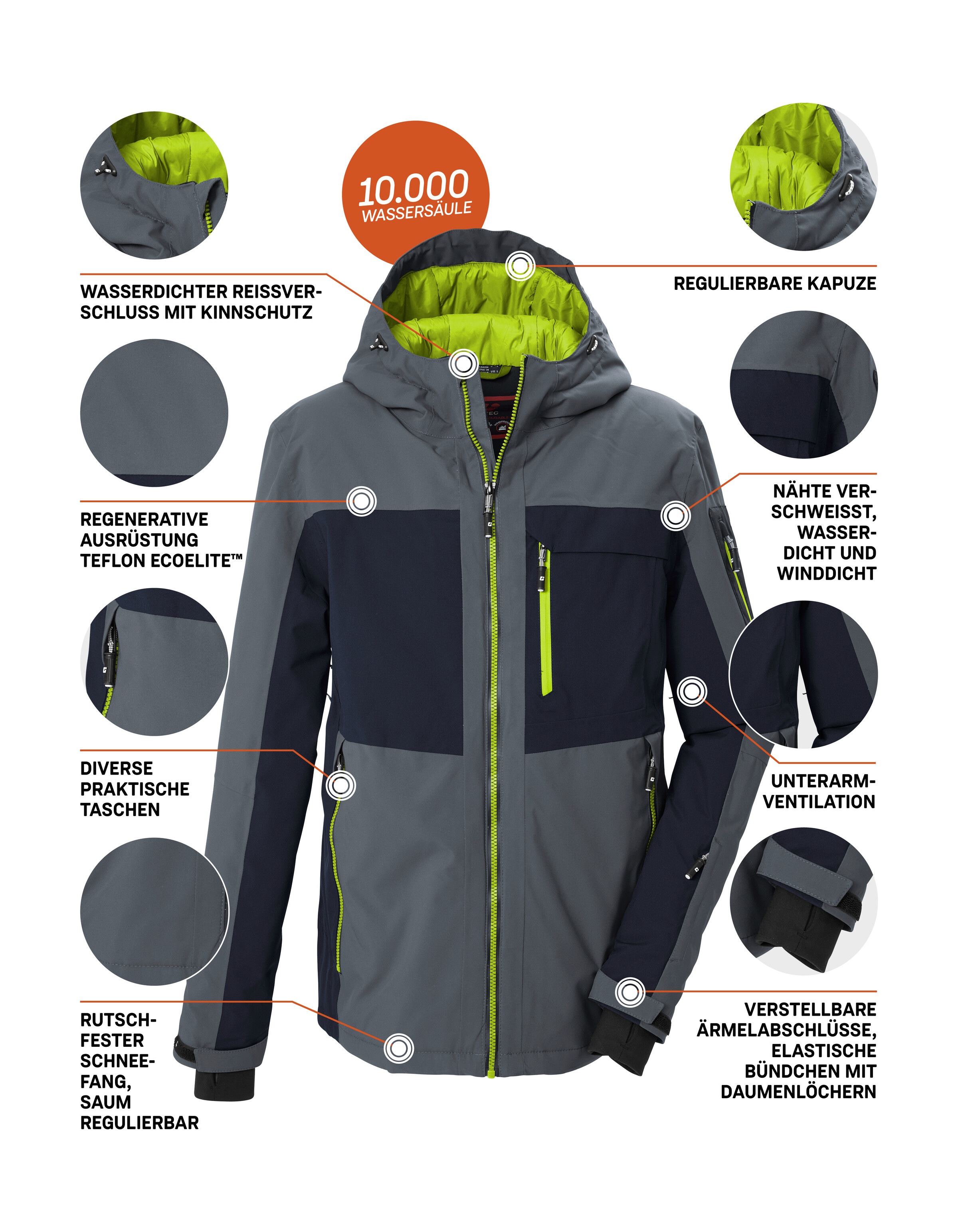 Killtec Skijacke »KSW 79 MN SKI JCKT« Skijacke: wasserdicht, atmungsaktiv, Colourblock-Design