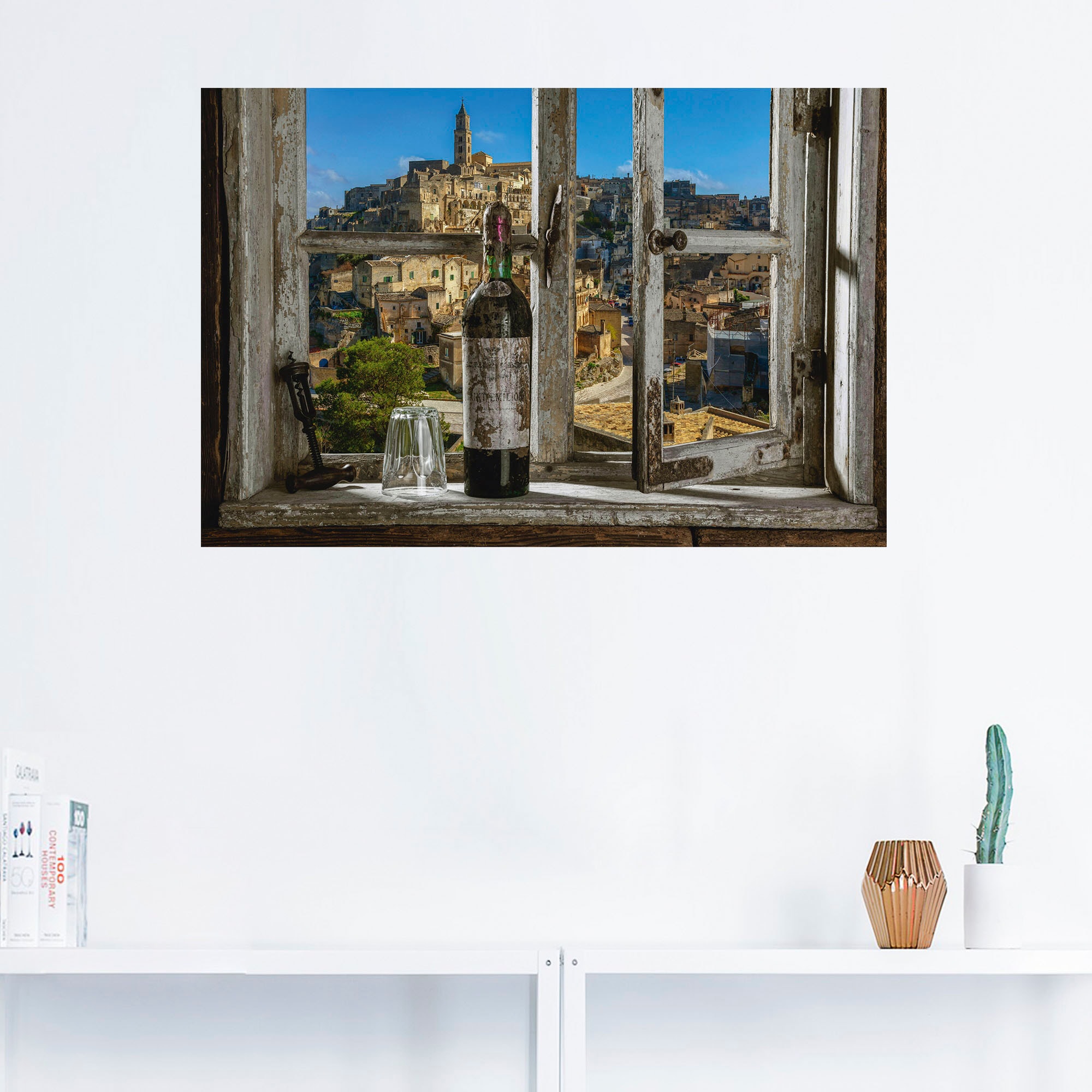 Artland Wandbild »Blick aus dem Fenster Matera, Italien«, Fenster & Türen, (1 St.), als Alubild, Outdoorbild, Leinwandbild, Poster, Wandaufkleber