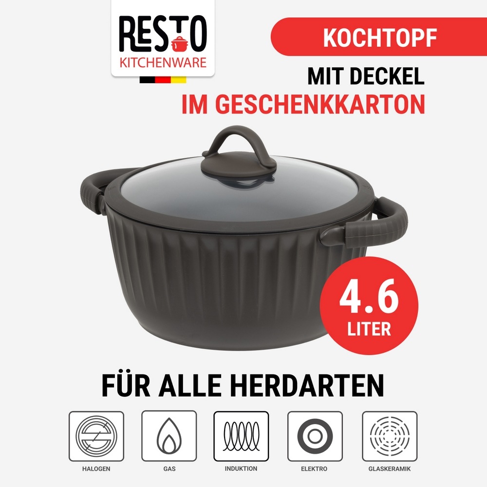 RESTO Kitchenware Bratentopf »Ascella, Schmortopf antihaftbeschichtet und spülmaschinenfest«, Aluminiumguss, (2 tlg.), Geeignet für alle Herdarten, auch Induktion, im Geschenkkarton