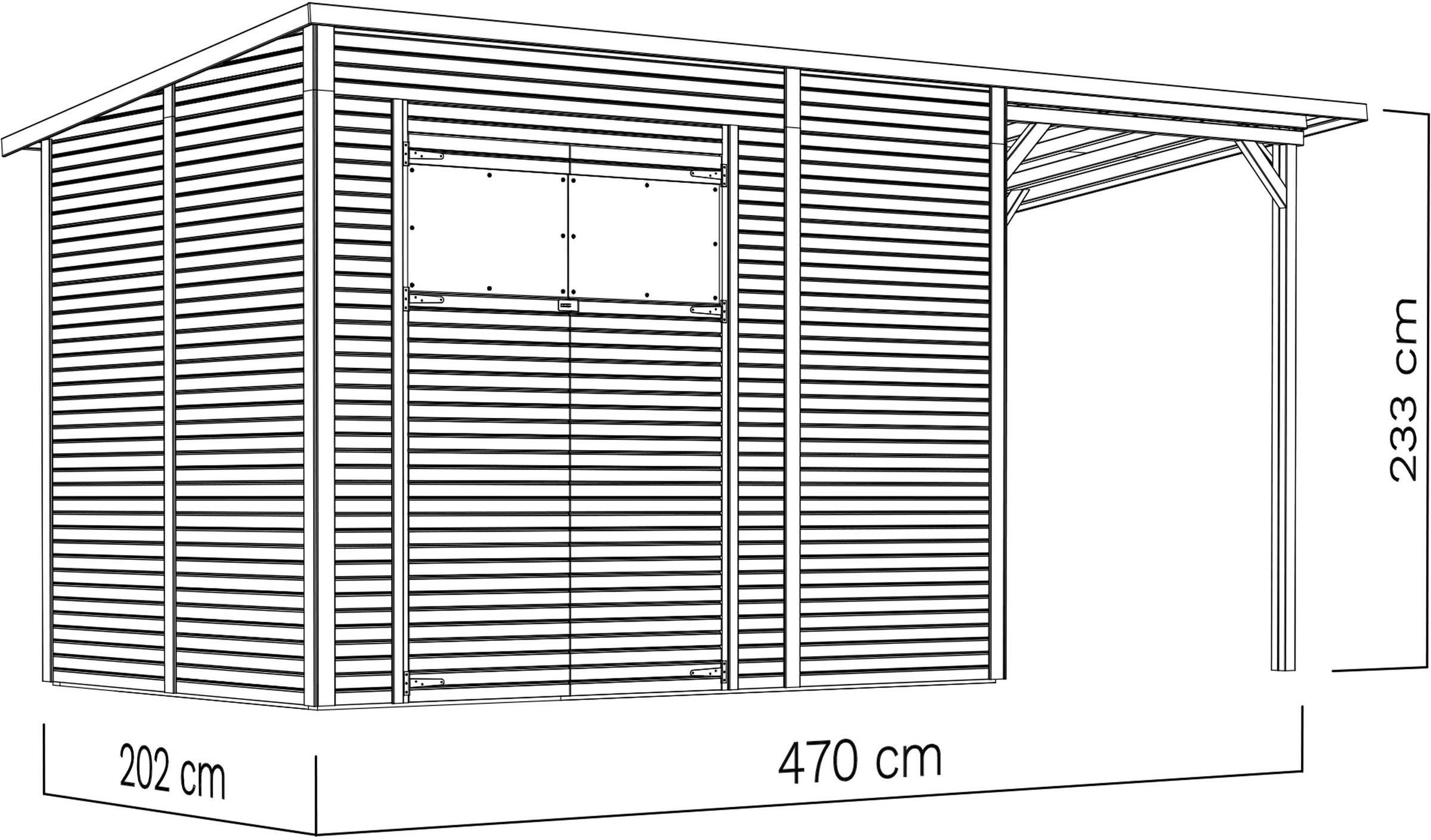 BERTILO Gartenhaus »Pent Modern 4 Plus naturbelassen«, mit hohen Seitenwänden und einer 1,88 m hohen Doppeltür