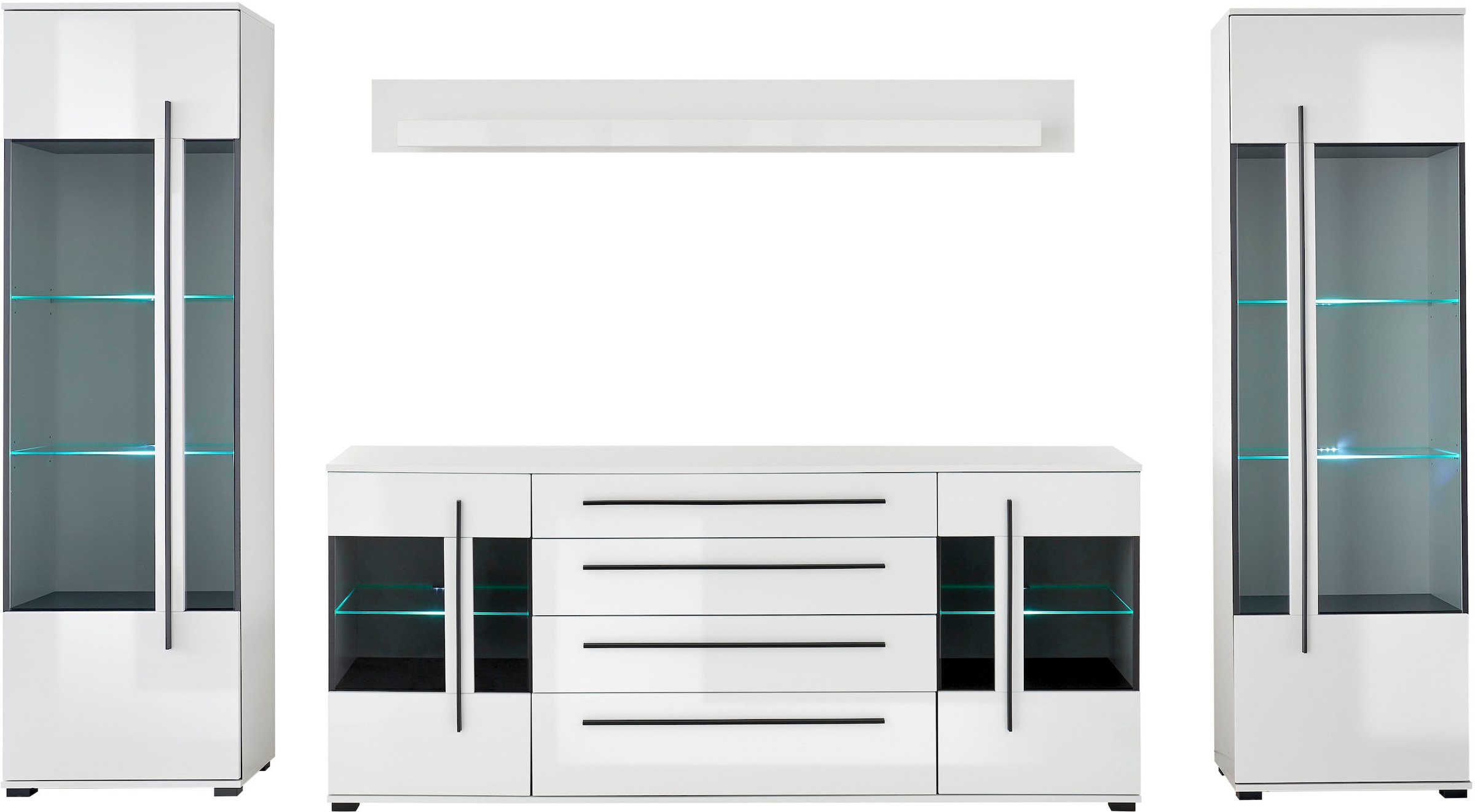 INOSIGN Wohnwand »Cantara, moderne Anbauwand, Wohnzimmer-Set, in Eiche Evoke oder Weiß«, (Set), enthält zwei Vitrinen, ein Sideboard und ein Wandboard