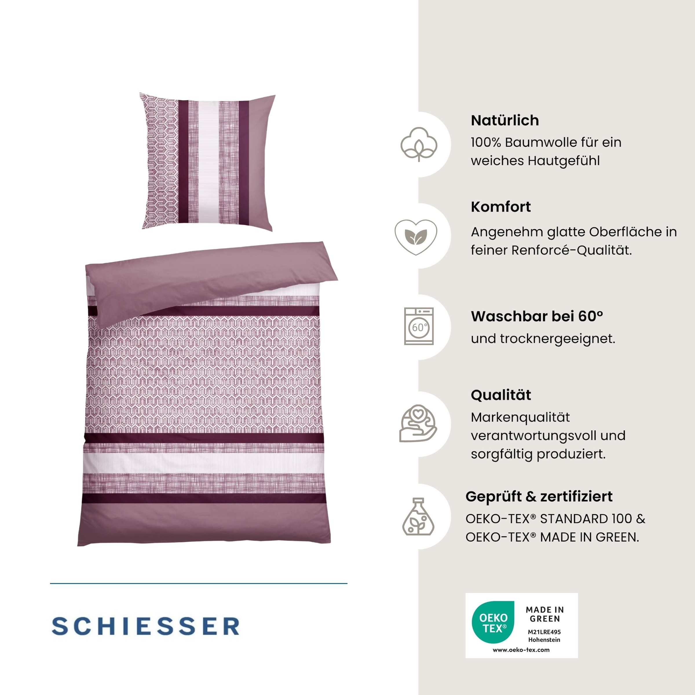 Schiesser Bettwäsche »Siena aus weicher Baumwolle mit aufwendigem Muster« 2 Stk. OEKO-TEX® MADE IN GREEN