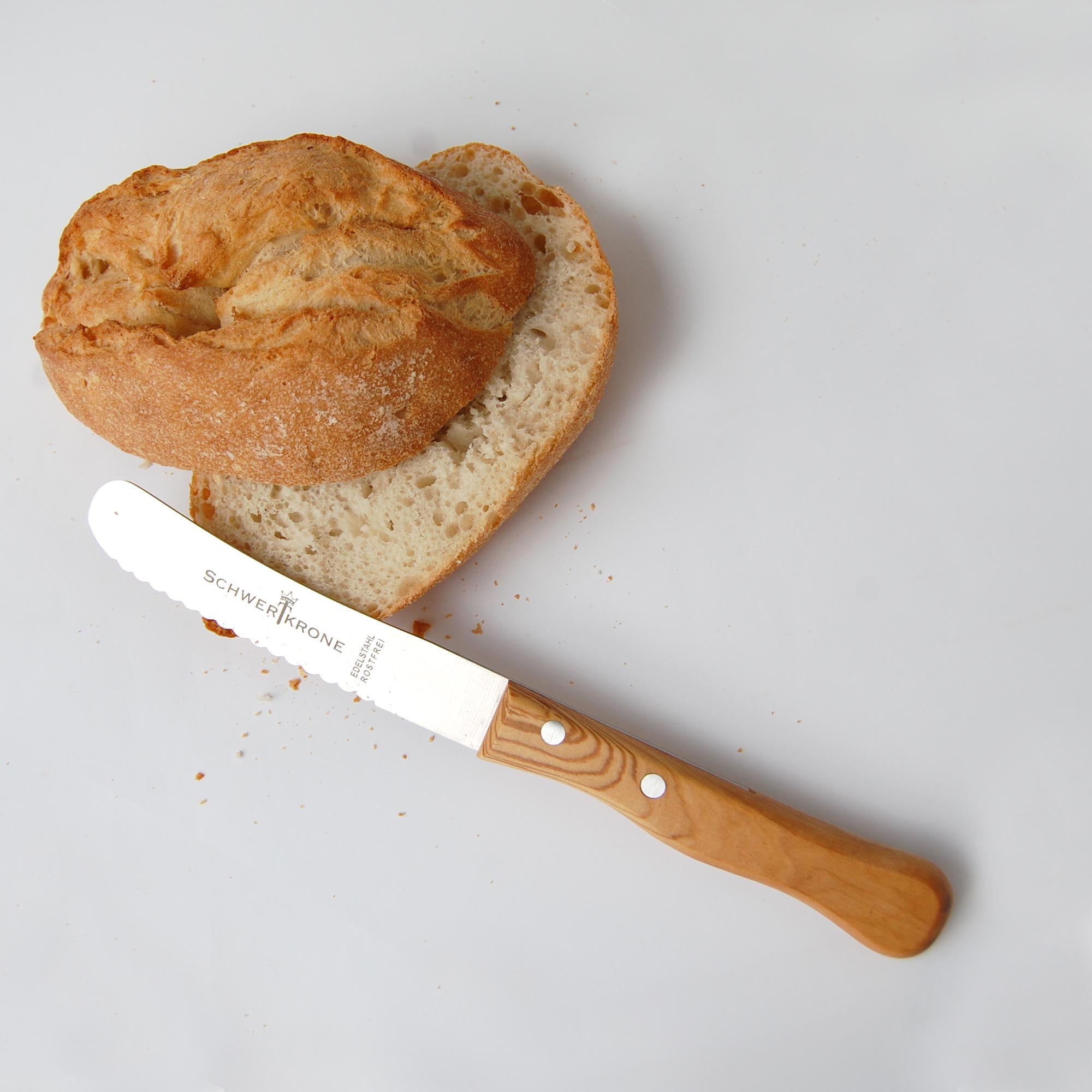 Olivenholz-erleben Brötchenmesser »mit Edelstahlklinge und Olivenholzgriff«, (1 tlg.), Wellenschliff, rostfreie Edelstahlklinge, Olivenholzgriff