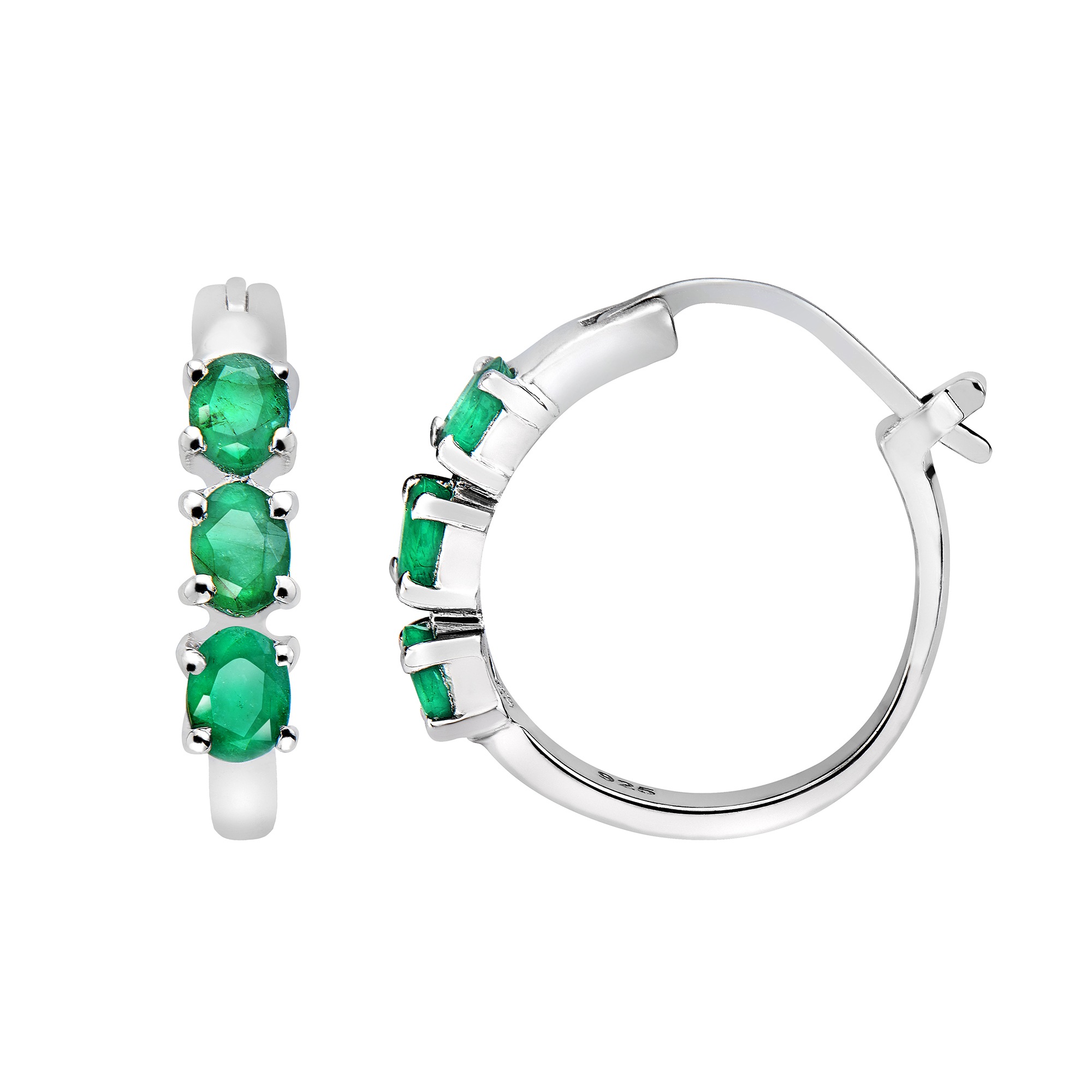 Vira Jewels Paar Creolen »Silber 925 rhodiniert mit 6 echten Smaragden«
