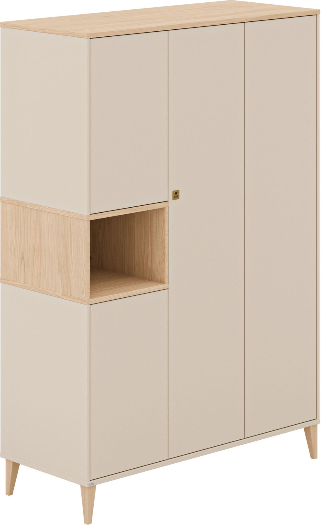 PAIDI Kleiderschrank "MILA & BEN Steiff by PAIDI in Beige, 4 Türen mit Push-to-open" inkl. Kleiderstangen und Einlegeböden, Massivholz-Füße, Soft-Close